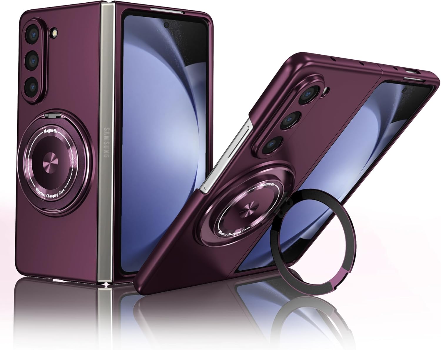 for Samsung Galaxy Z Fold 6 Case with 360 Rotatable Magnetic Ring Stand, Compatible with Mag-safe, Slim Thin Matte PC Shockproof Protective Phone Case for Women Men, Wine Red