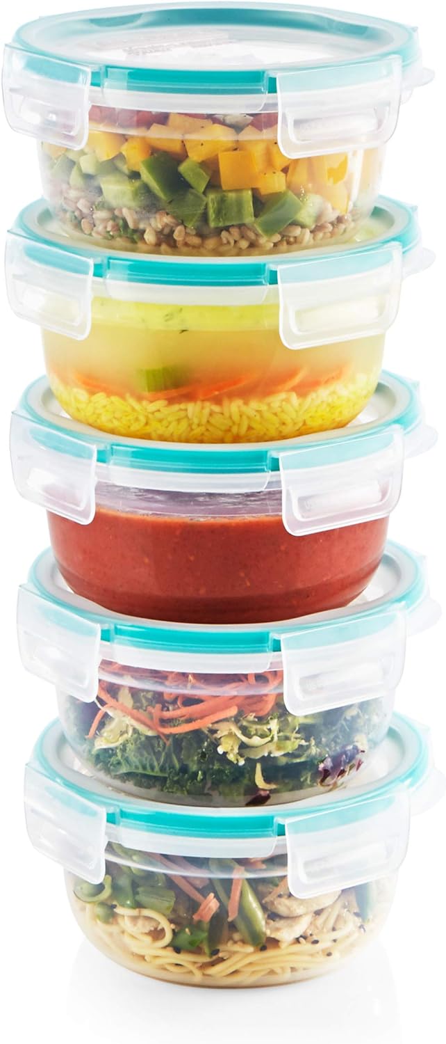 Snapware Total Solution 10-Pc Plastic Food Storage Containers Set, 3.8-Cup Round Meal Prep Container, Non-Toxic, BPA-Free Lids with 4 Locking Tabs, Microwave, Dishwasher, and Freezer Safe