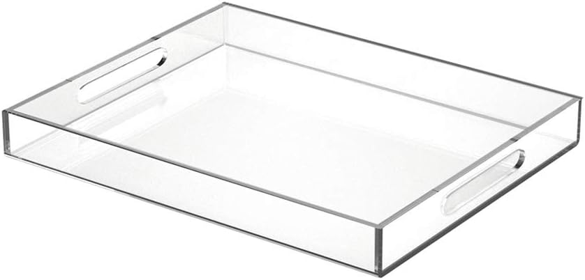 NIUBEE Acrylic Serving Tray 11x14 Inches -Spill Proof- Clear Decorative Tray Organiser for Ottoman Coffee Table Countertop with Handles