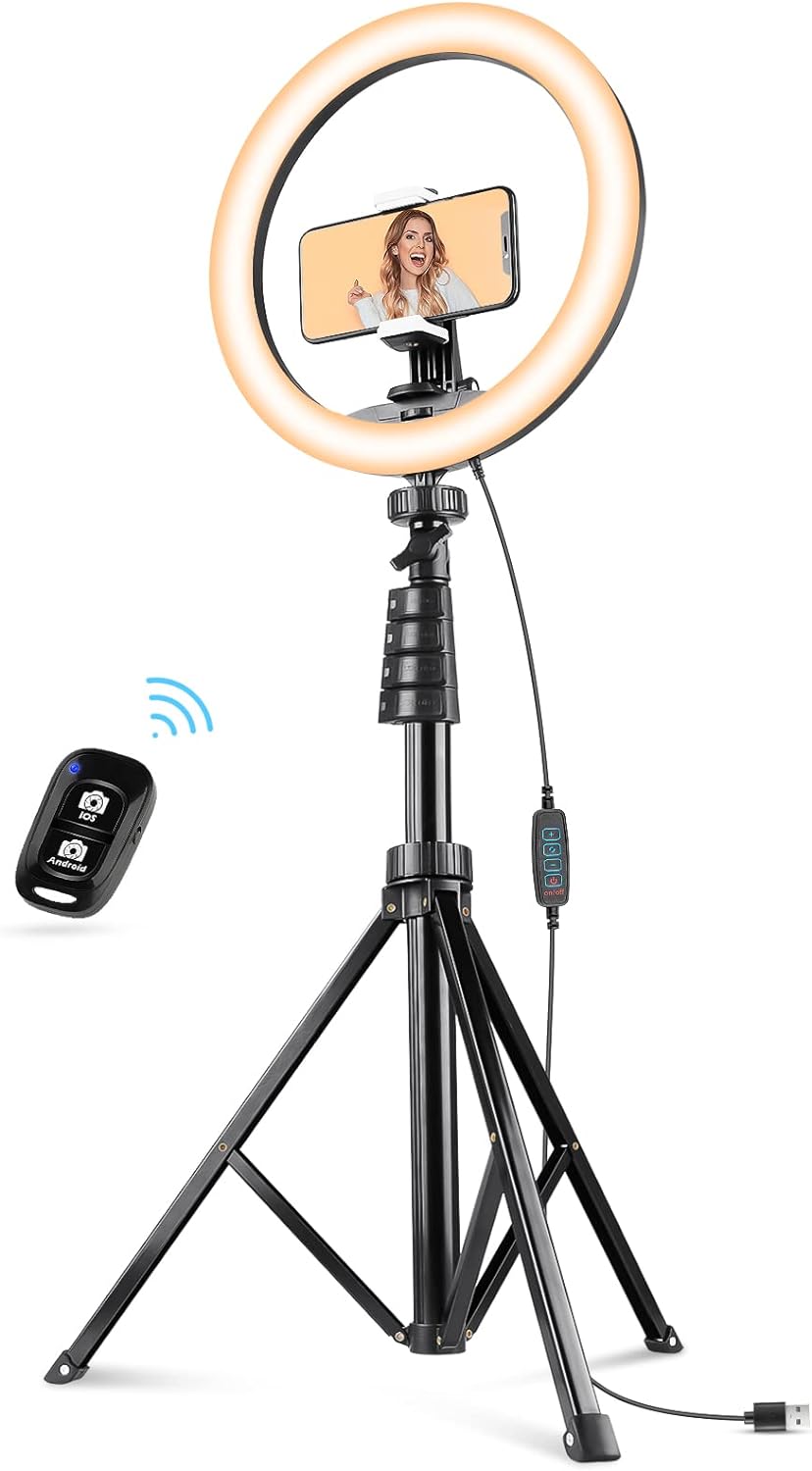 Ubeesize 12.2" Ring Light with 62" Selfie Stick Tripod, LED Ring Light with Stand and Phone Holder for Recording/Makeup/YouTube/TIK Tok, Compatible with Cell Phone, Camera