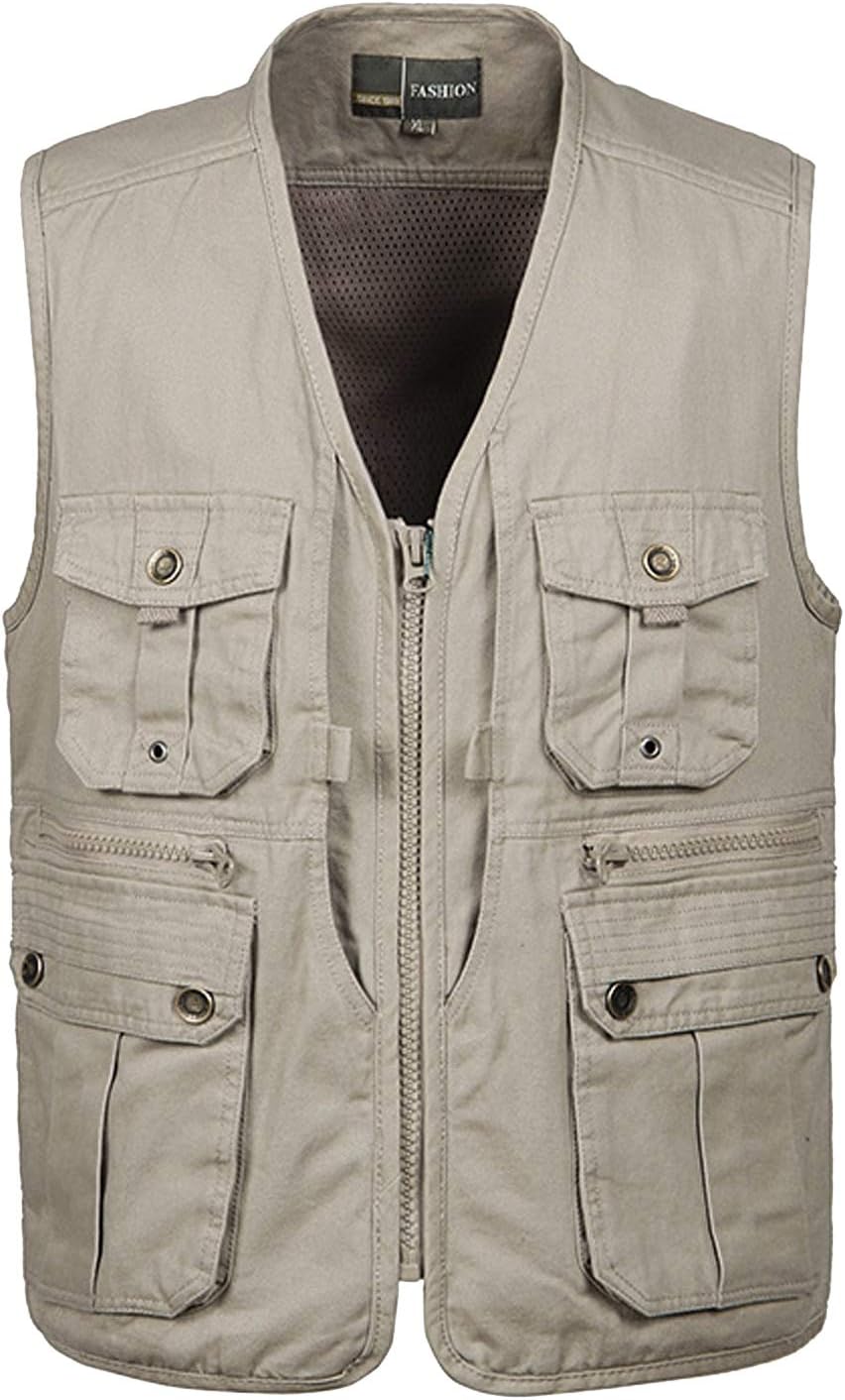 Flygo Mens Casual Outdoor Work Utility Safari Fishing Travel Vest with Pockets