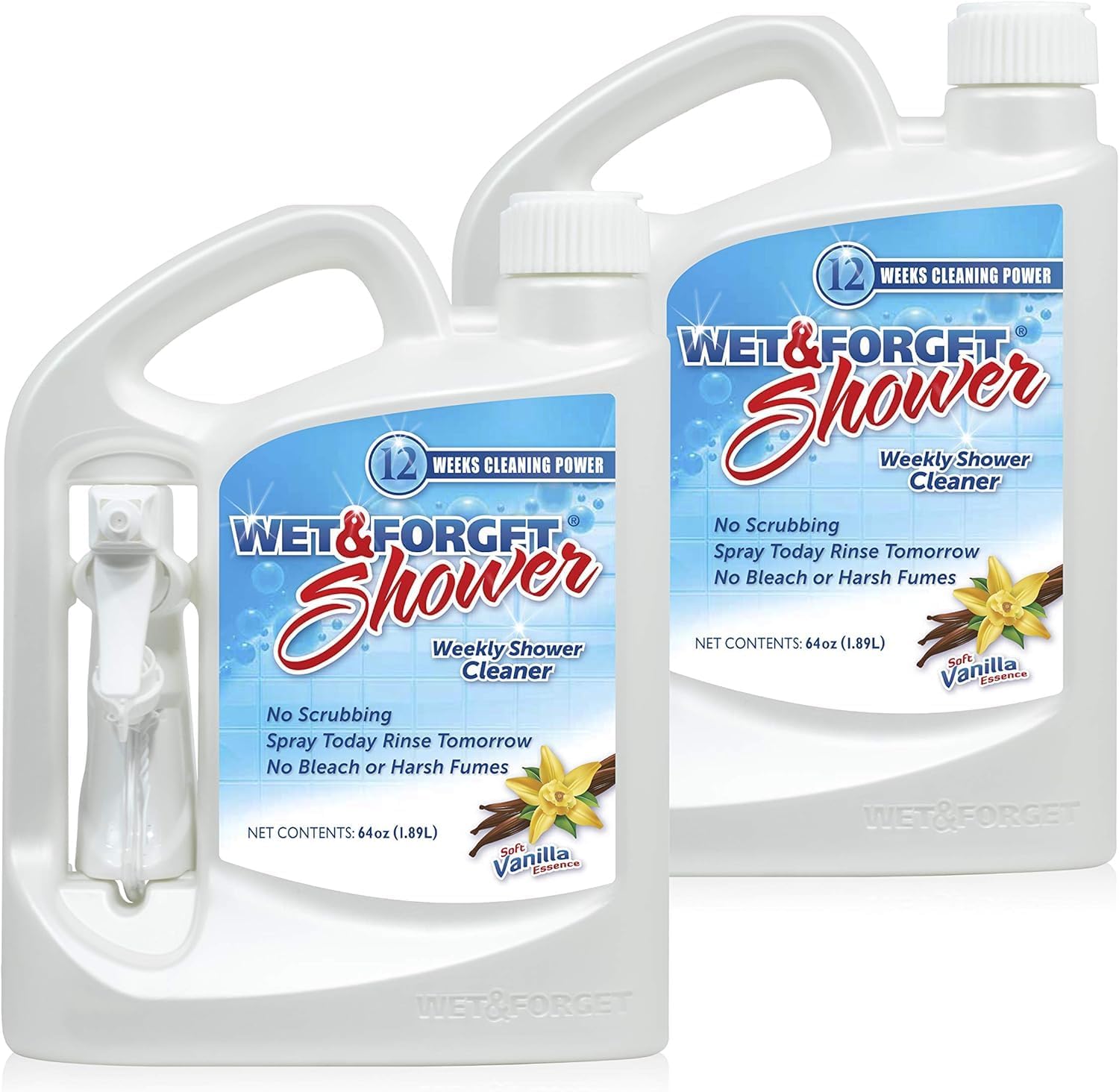 Wet & Forget Shower Cleaner Weekly Application Requires No Scrubbing, Bleach-Free Formula, Ready to Use, Vanilla Scent, 64 Fluid Ounces 2 Pack