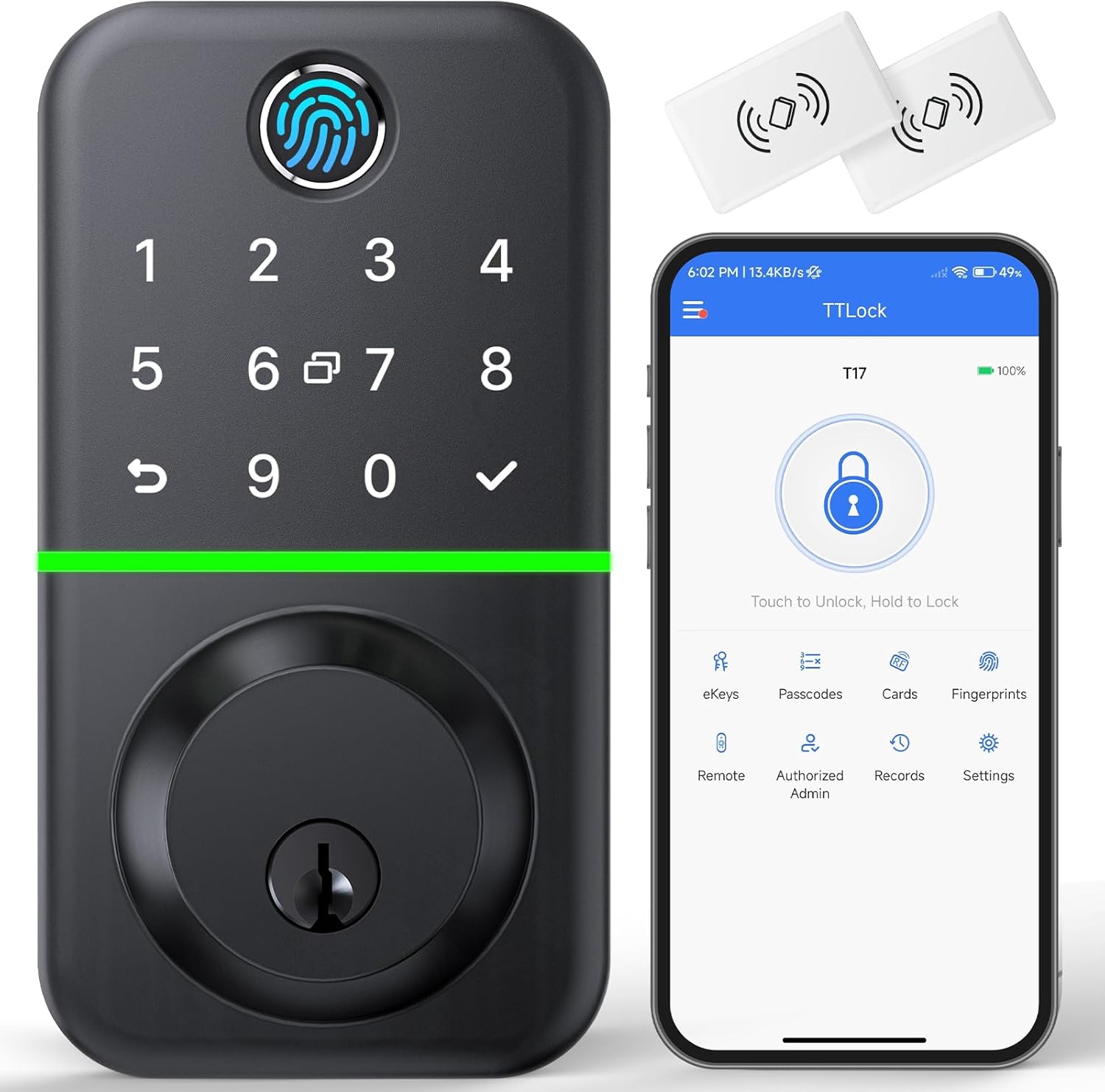 Smart Door Lock Deadbolt with Keypad: Keyless Entry Door Lock - Fingerprint Lock for Front Door - Electronic Lock with Bluetooth and APP Control - Waterproof IP66 for Outdoor