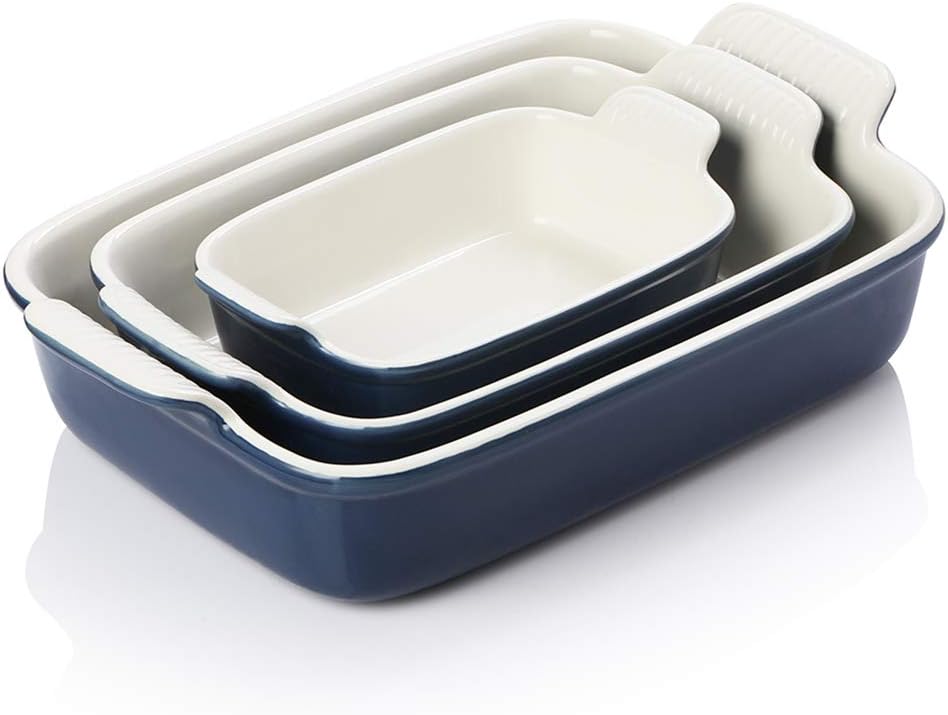 Sweejar Porcelain Bakeware Set for Cooking, Ceramic Rectangular Baking Dish Lasagna Pans for Casserole Dish, Cake Dinner, Kitchen, Banquet and Daily Use, 13 x 9.8 inch(Navy)