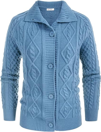 GRACE KARIN Women' Button Down Chunky Cable Knit Cardigan Long Sleeve Stand Collar Cardigan Sweaters Fall Outwear