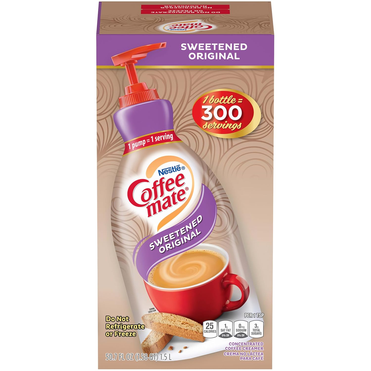 Nestle Coffee mate Coffee Creamer, Sweetened Original, Concentrated Liquid Pump Bottle, Non Dairy, No Refrigeration, 50.7 Ounces