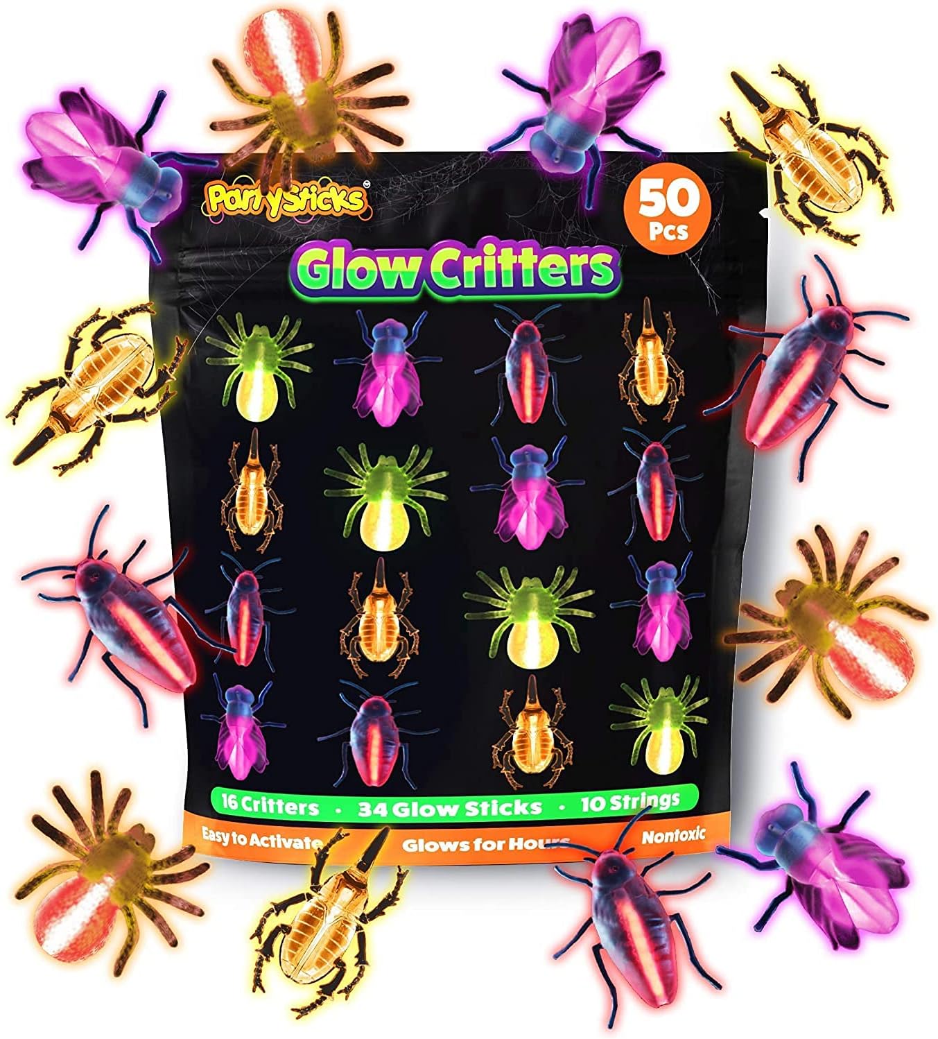 Glow Critters and Halloween Trick or Treat Glow Skeletons and Pumpkins - Glow Sticks Party Favors - Glow in The Dark Party Supplies