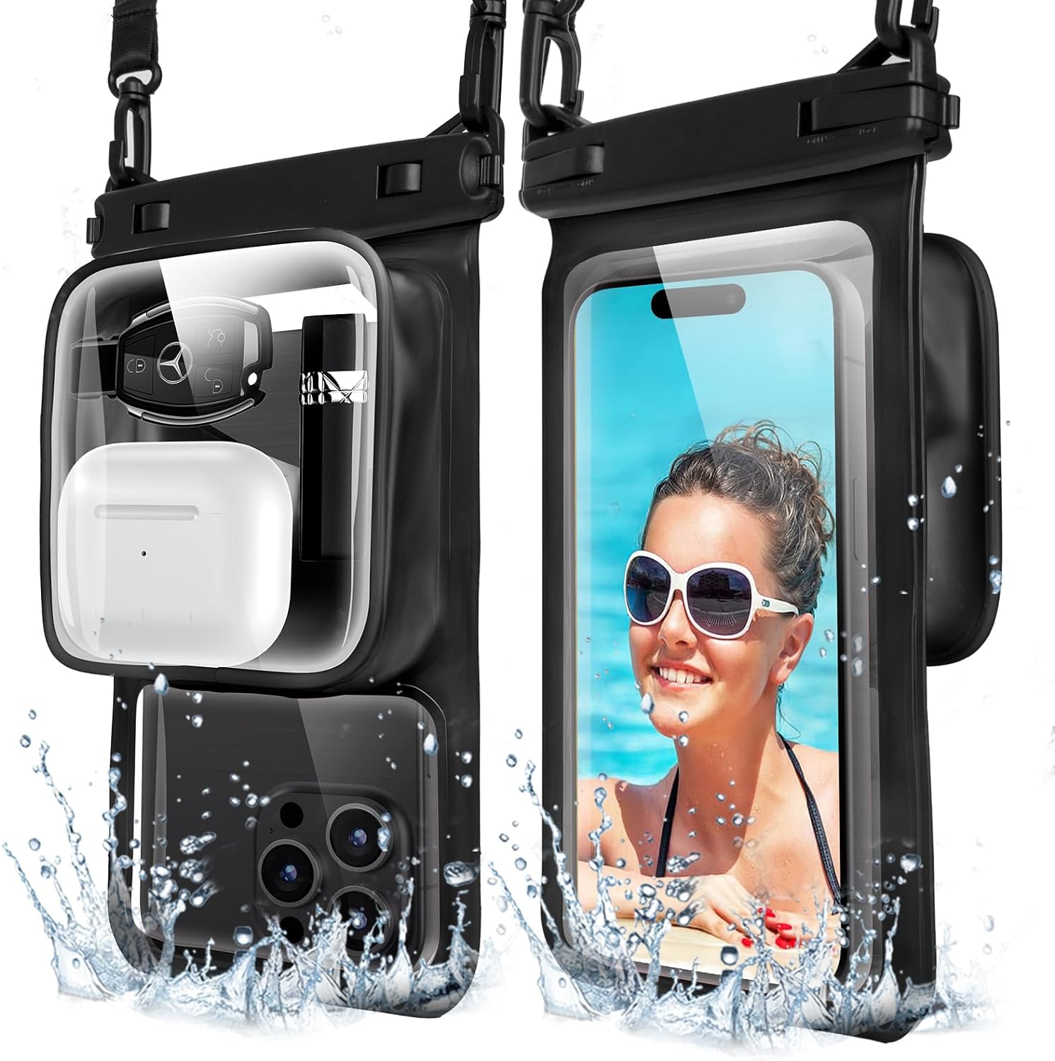 Diaclara Waterproof Phone Pouch,[Added Storage Bag] Underwater Screen Touchable, IPX8 Waterproof Phone Case with Adjustable Lanyard,Compatible with iPhone 15/14/13/12/11 Pro/Pro Max/Plus/mini, Black