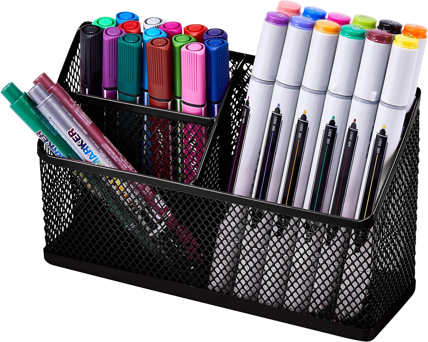 LockerMate Magnetic Pencil Holder, Locker Organizer with 3 Mesh Storage Compartments, Black