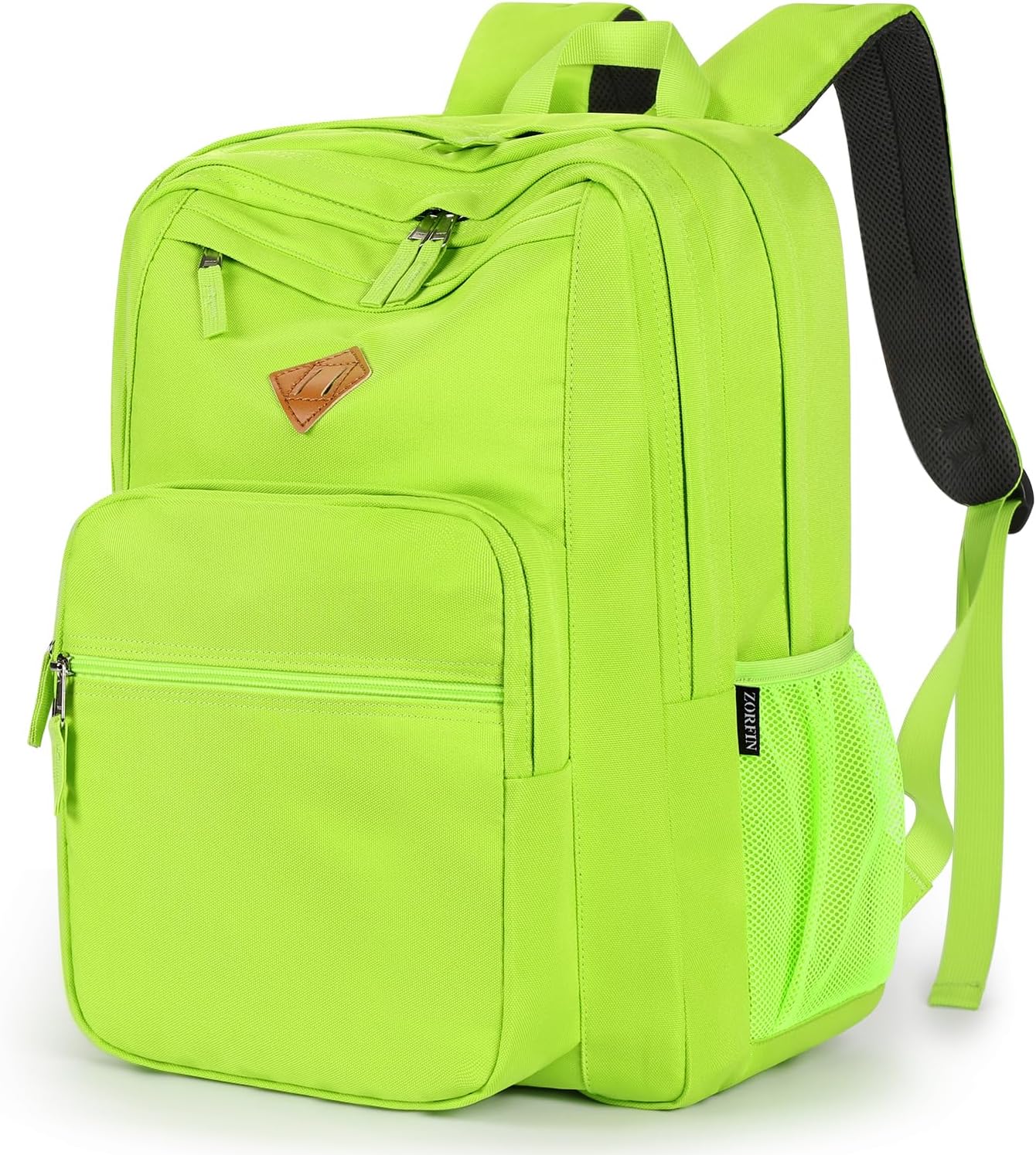 ZORFIN 26L Backpack for School, College, and Travel: Water Resistant Bookbag with 8 Compartments - Greenyellow