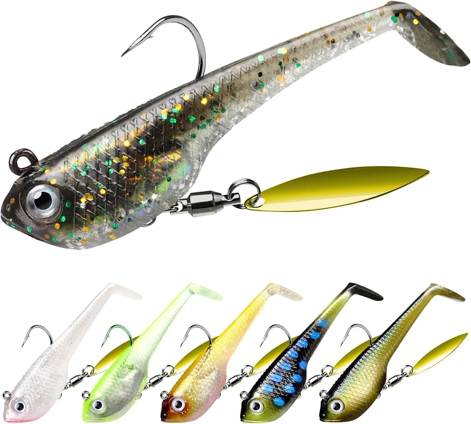 TRUSCEND Pre-Rigged Soft Fishing Lures, Well-Made Easy Catching Lures for Family Fishing, Great Action Swimbait with Spinner, All-Conditions Fishing Gear for Bass Trout Walleye, Crappie Fishing Jigs