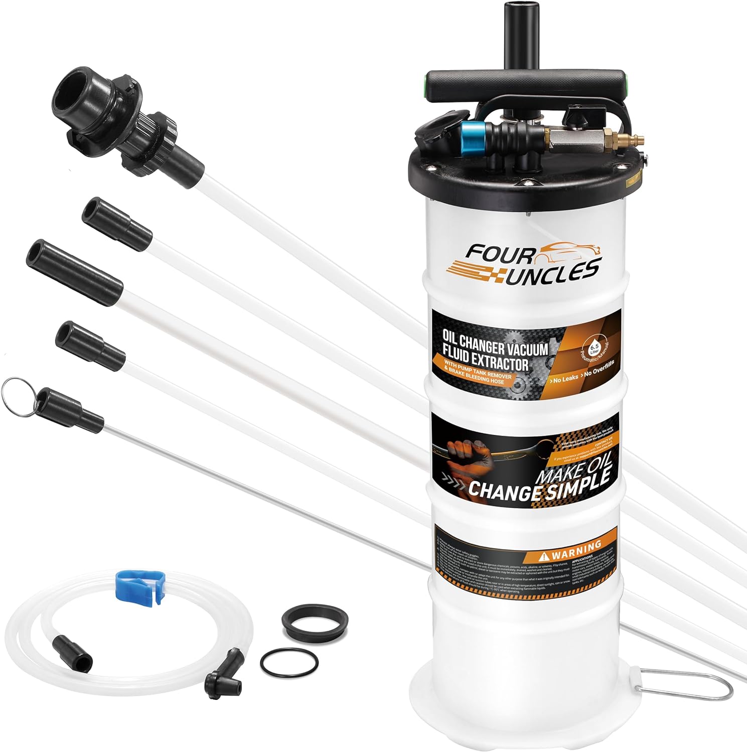 FOUR UNCLES 6.5L Oil Extractor - Pneumatic/Manual Vacumm Fluid Extractor with Pump Tank Remover & 5 Tubes and A Brake Bleeding Hose