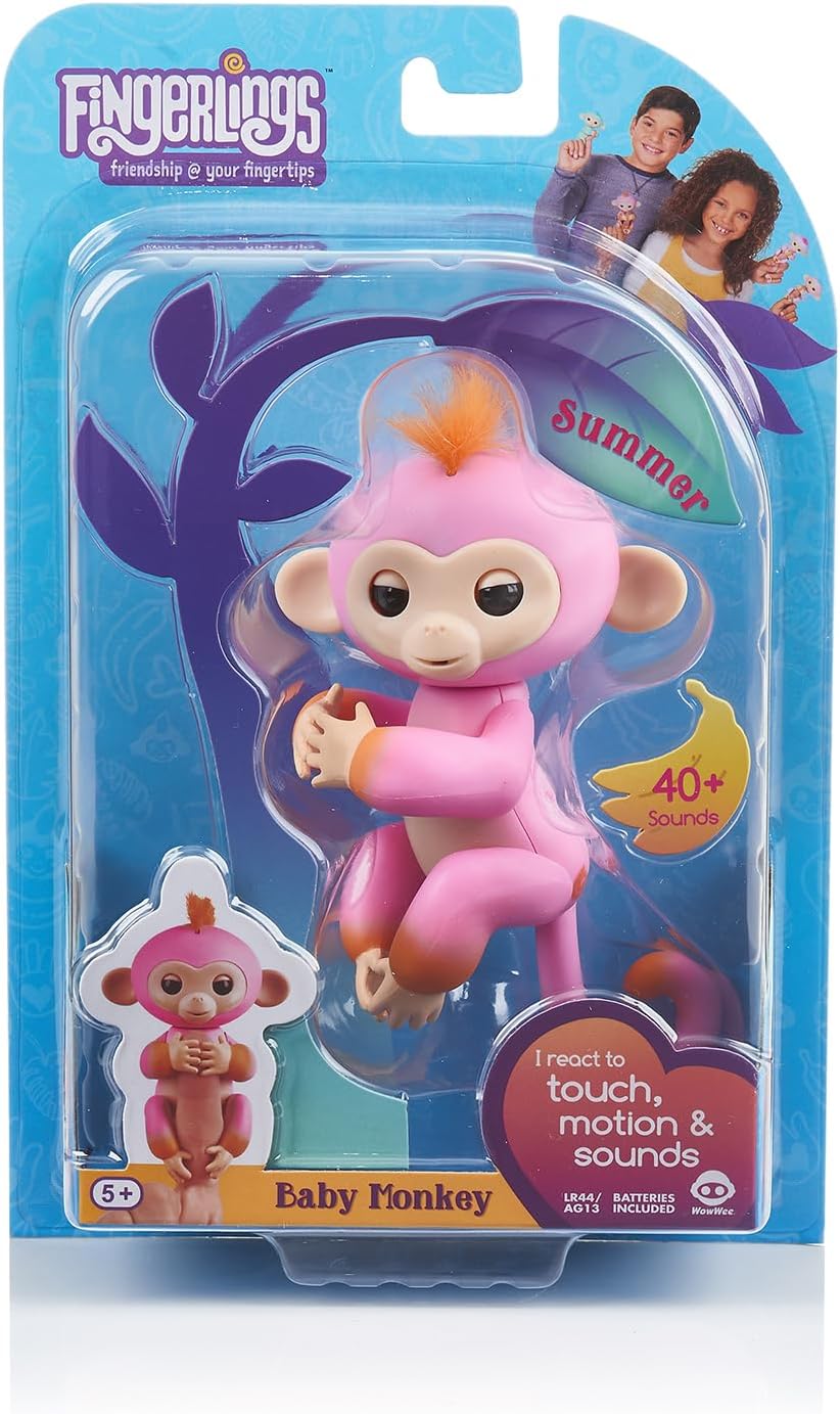 WowWee Fingerlings 2Tone Monkey - Summer (Pink with Orange Accents) - Interactive Baby Pet (3725)