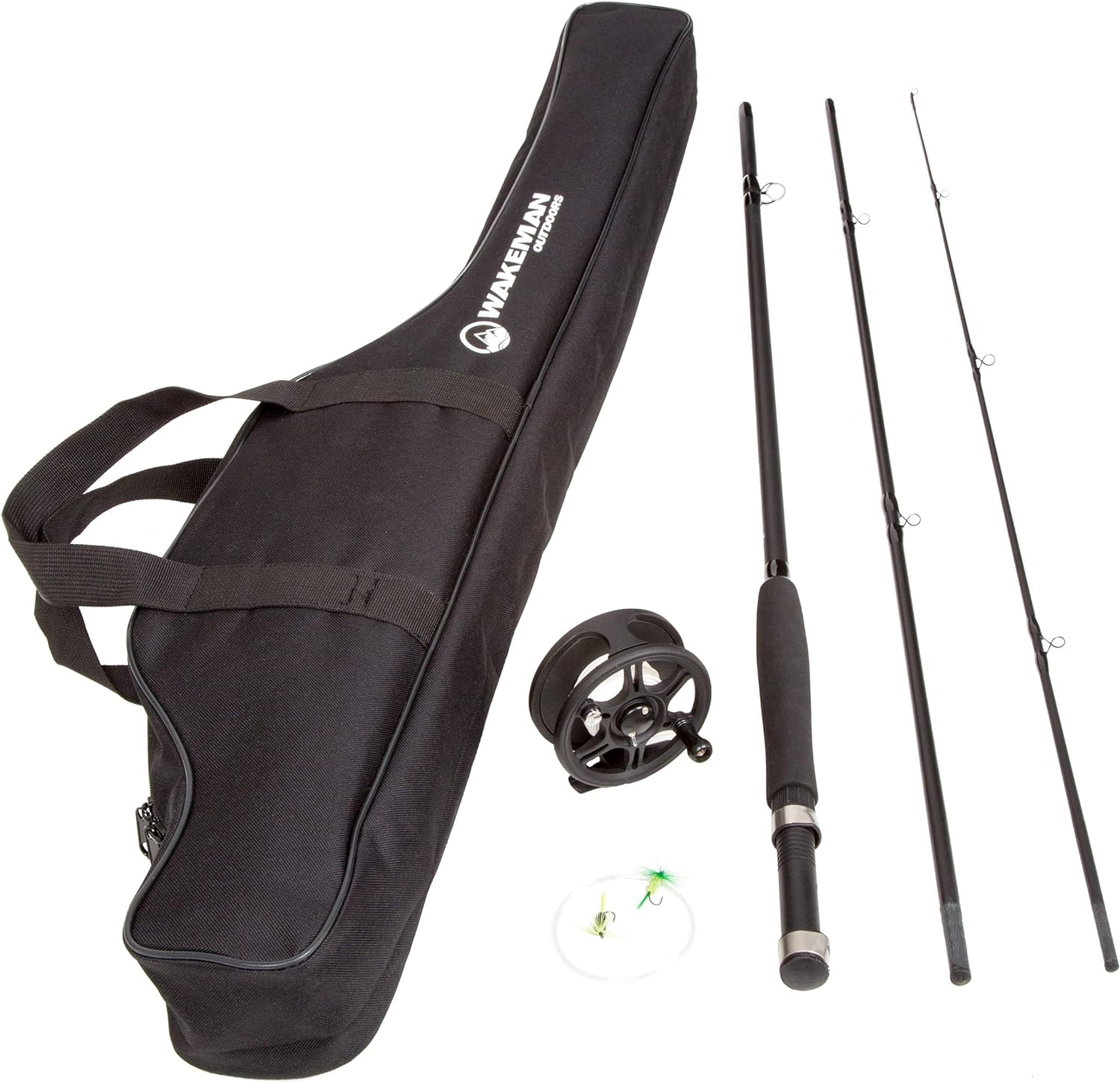 Fly Fishing Rod and Reel Combo - Including Carrying Case, Flies, and Fishing Line - Charter Series Gear and Accessories by Wakeman (Black)