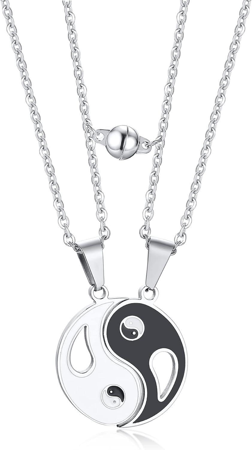 MEALGUET Various Stainless Steel Taoism Symbol Talisman Amulet Yin and Yang Pendant Necklace for Men with free chain