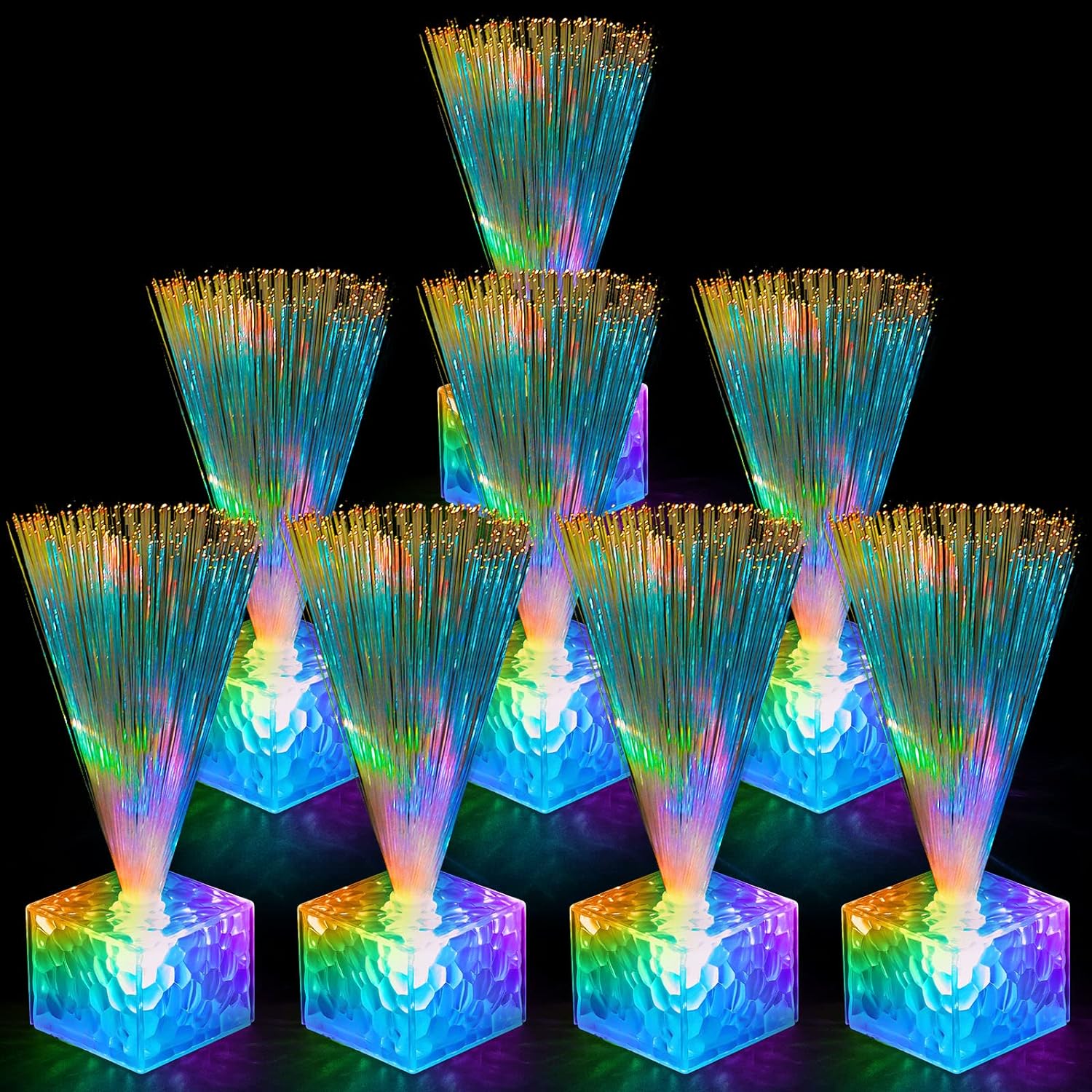 Amylove 16 Pieces Mini Fiber Optic Lamps Bulk 5.5 Inch Small LED Light up Centerpieces for Table Decorations with Crystal Base Battery Powered for Glow in The Dark Party Favors Supplies