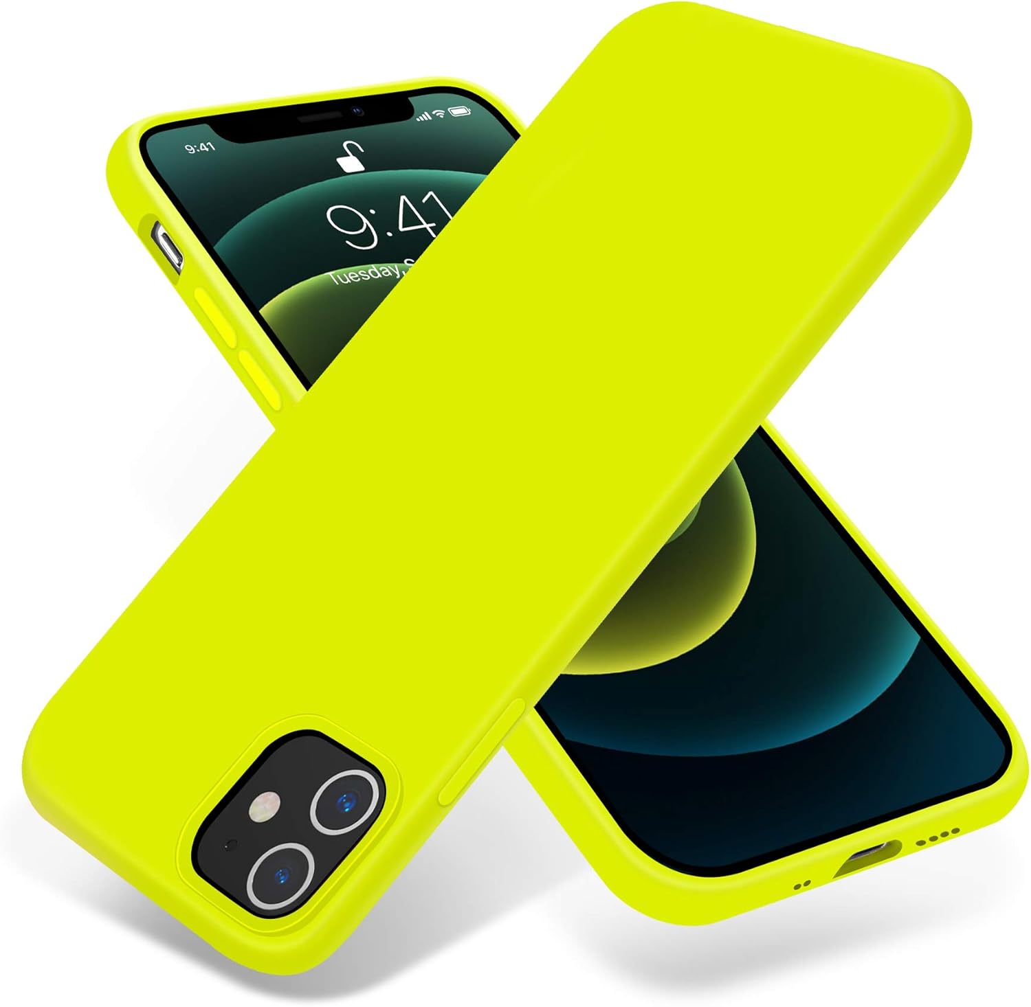 OTOFLY Compatible with iPhone 12 Mini Case 5.4 inch(2020),[Silky and Soft Touch Series] Premium Soft Liquid Silicone Rubber Full-Body Protective Bumper Case (Fluorescent Yellow)