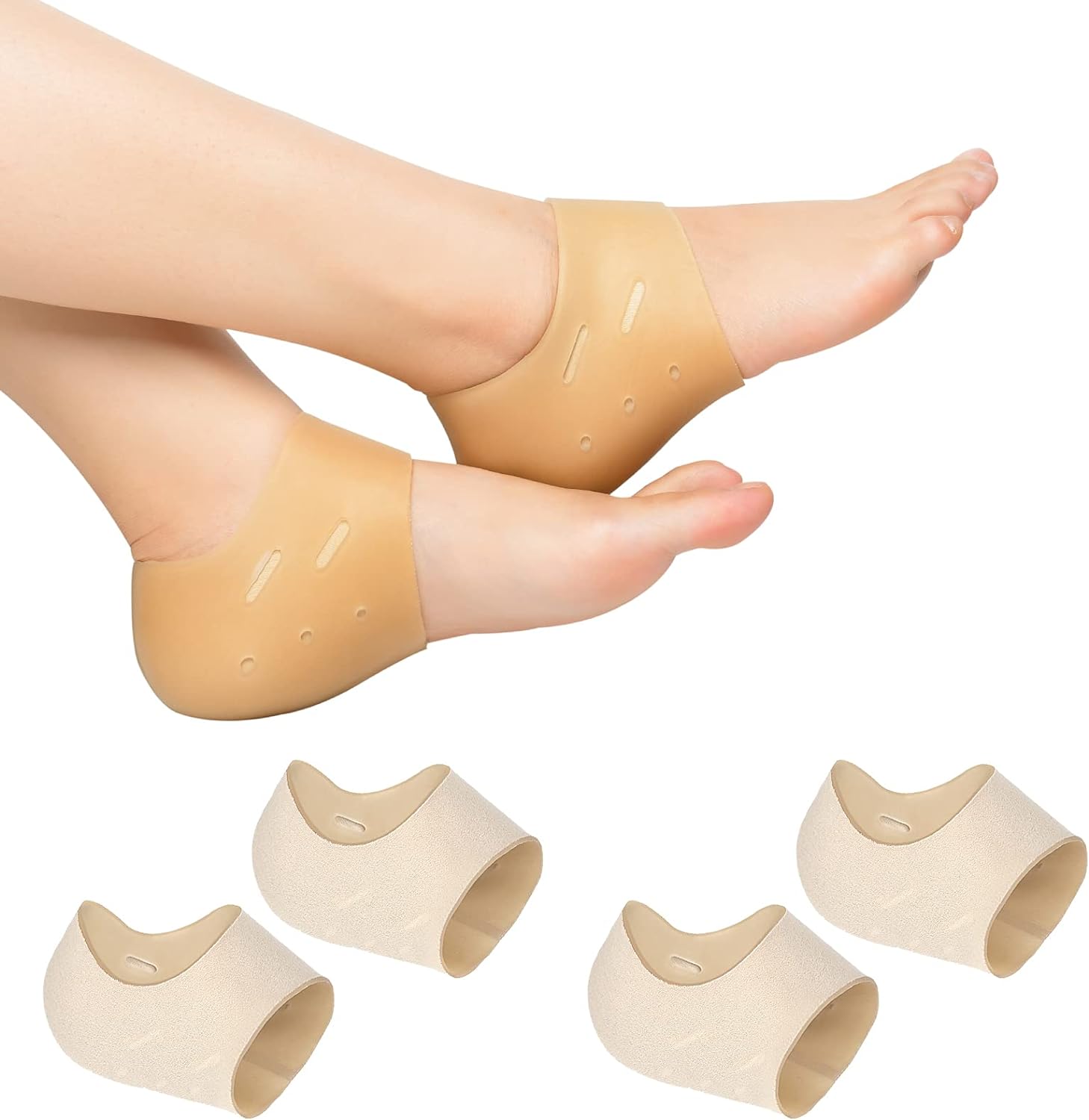 Gel Heel Cups, Heel Cups for Heel Pain, (2 Pairs) Heel Pads, Heel Cushion, Heel Protectors Great for Heel Pain, Plantar Fasciitis, Achilles Tendonitis, Heal Dry Cracked Heels, for Men & Women. Nude