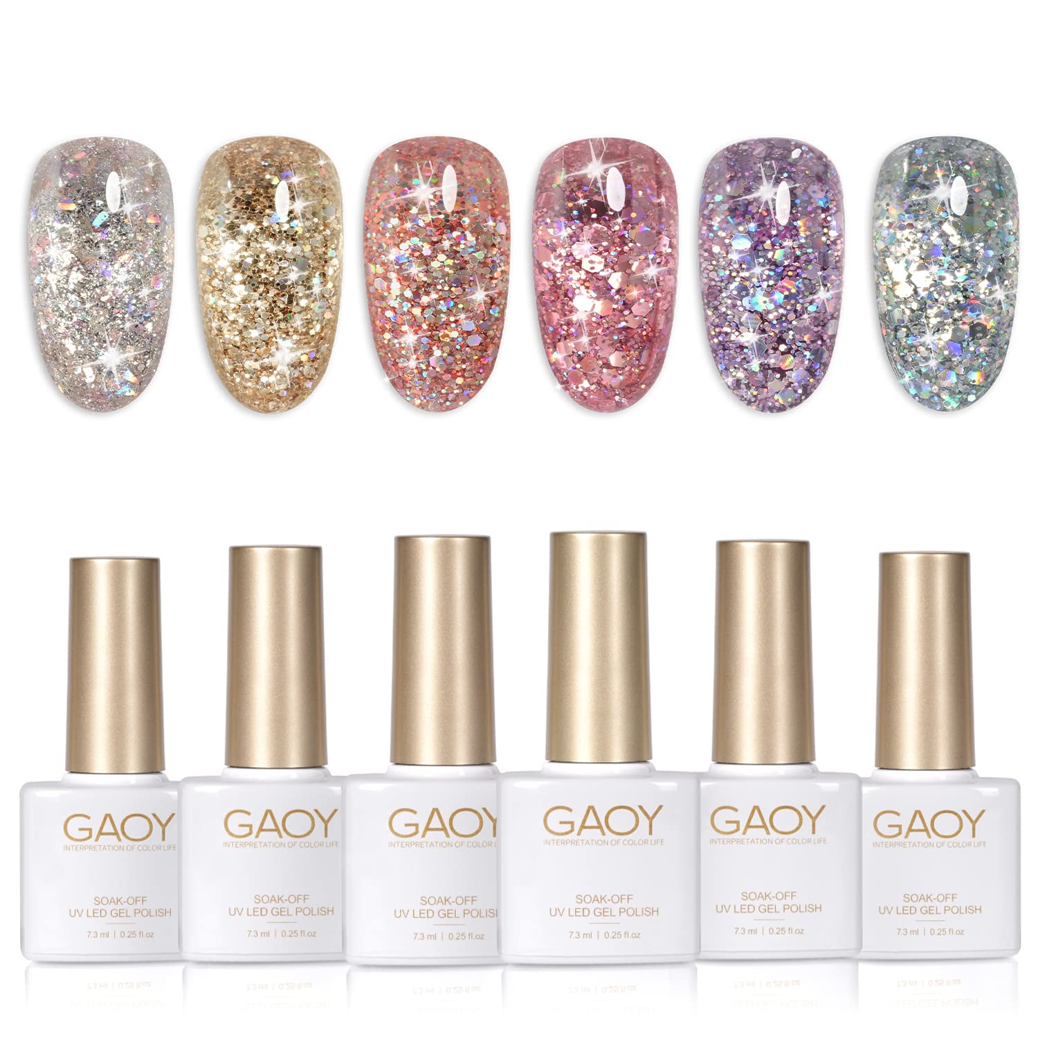 GAOY Glitter Gel Nail Polish Set of 6 Colors Including Pink White Gold Purple Gel Nail Kit for Nail Art DIY Manicure and Pedicure at Home