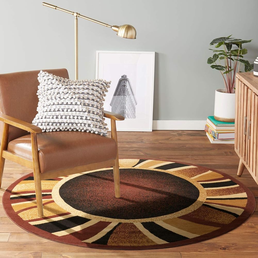 Home Dynamix Premium Rizzy Contemporary Abstract Border Area Rug, Brown/Beige, 7'8" Round