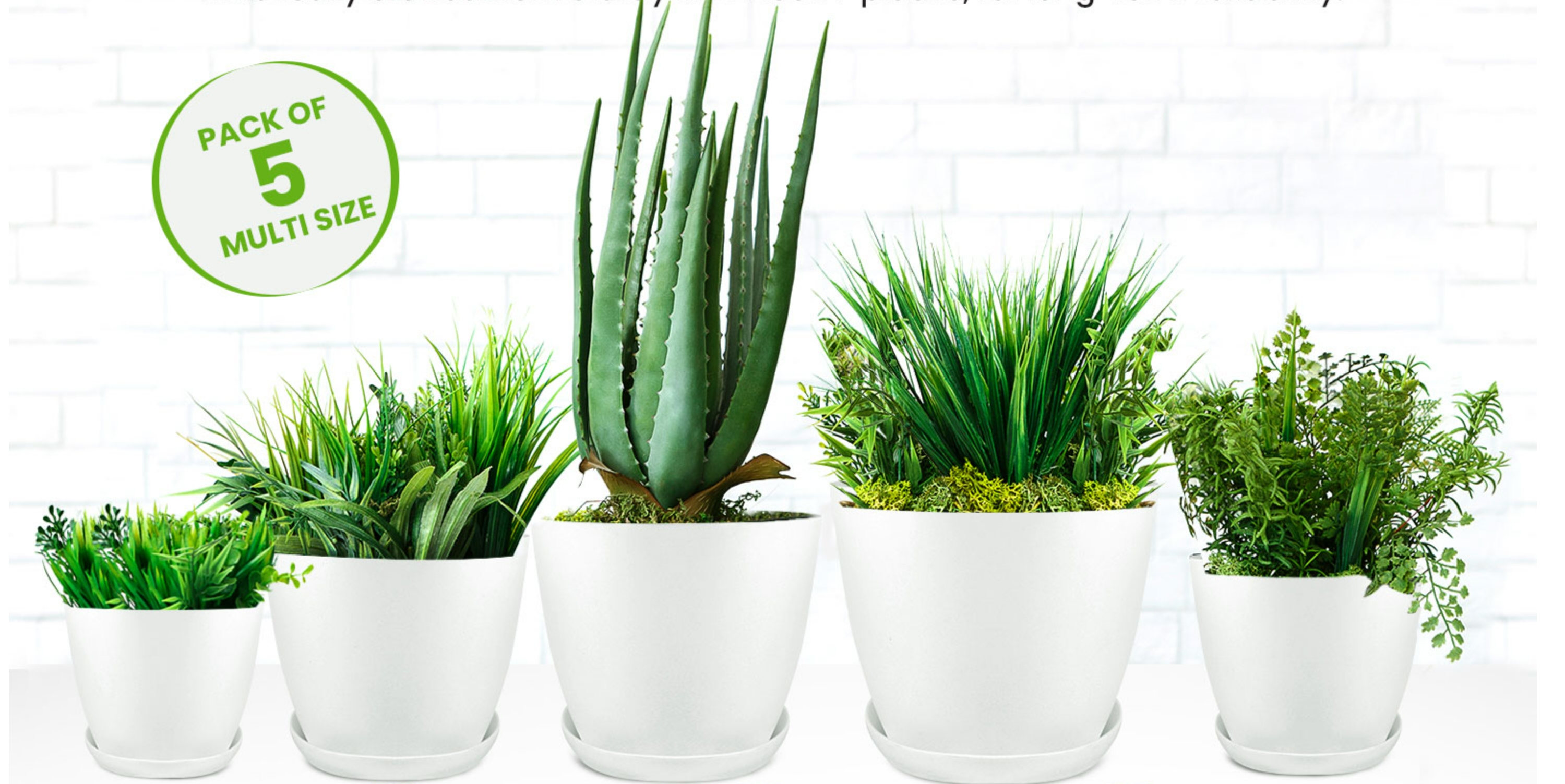 Utopia Home - Plant Pots Indoor with Drainage - 7/6.6/6/5.3/4.8 Inches Home Decor Flower Pots for Indoor Planter - Pack of 10 Plastic Planters for Indoor Plants, Cactus, Succulents Pot - White