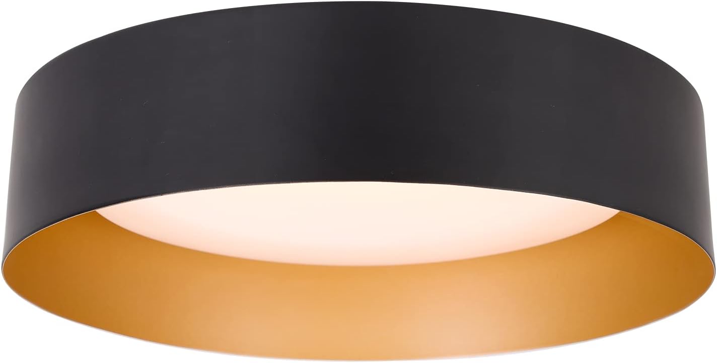 Bargeni Flush Mount Ceiling Light,12.5 inch LED Ceiling Light Fixture,Matte Black with Gold Inside,3000K/Warm White/18W(100w Equiv.),Dimmable Outdoor Lighting Fixtures Ceiling for Bedroom and Hallway