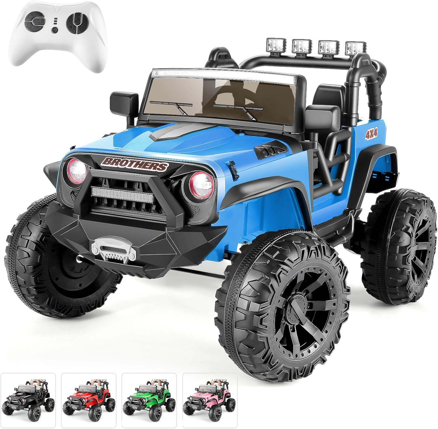 Hikole Ride on Jeep with Remote Control for Kids Ages 3-8, 2 Seater Electirc Car with Spring SuspensionLED Lights, Music, XL 24V Ride on Toy for Big Kids with 2x200W Powerful Engine, Blue