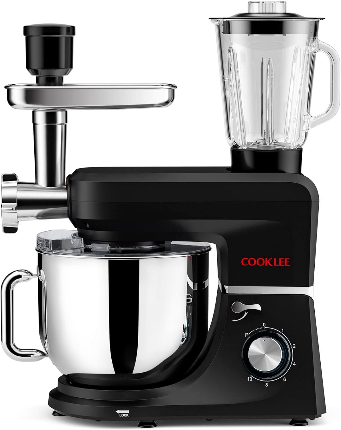 COOKLEE 6-IN-1 Stand Mixer, 8.5 Qt. Multifunctional Electric Kitchen Mixer with 9 Accessories for Most Home Cooks, SM-1507BM (Black)