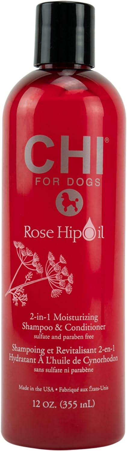 CHI for Dogs Rose Hip Oil Moisturizing Detangling Shine Spray, 6 oz | Paraben Free & pH Balanced Conditioner for Dogs | Safe for All Dogs and Made in The USA