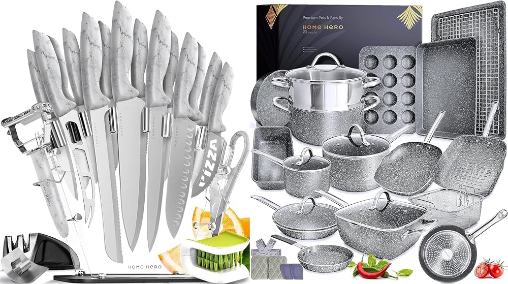 Home Hero 20 Pcs Knife Set   23 Pcs Cookware Set