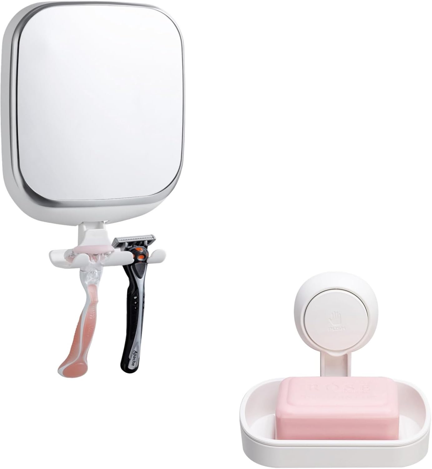 TAILI Shower Mirror Fogless for Shaving & Soap Holder, Anti Fog Shaving Mirror NO-Drilling & Removable, Fogless Mirror Shatterproof & Waterproof