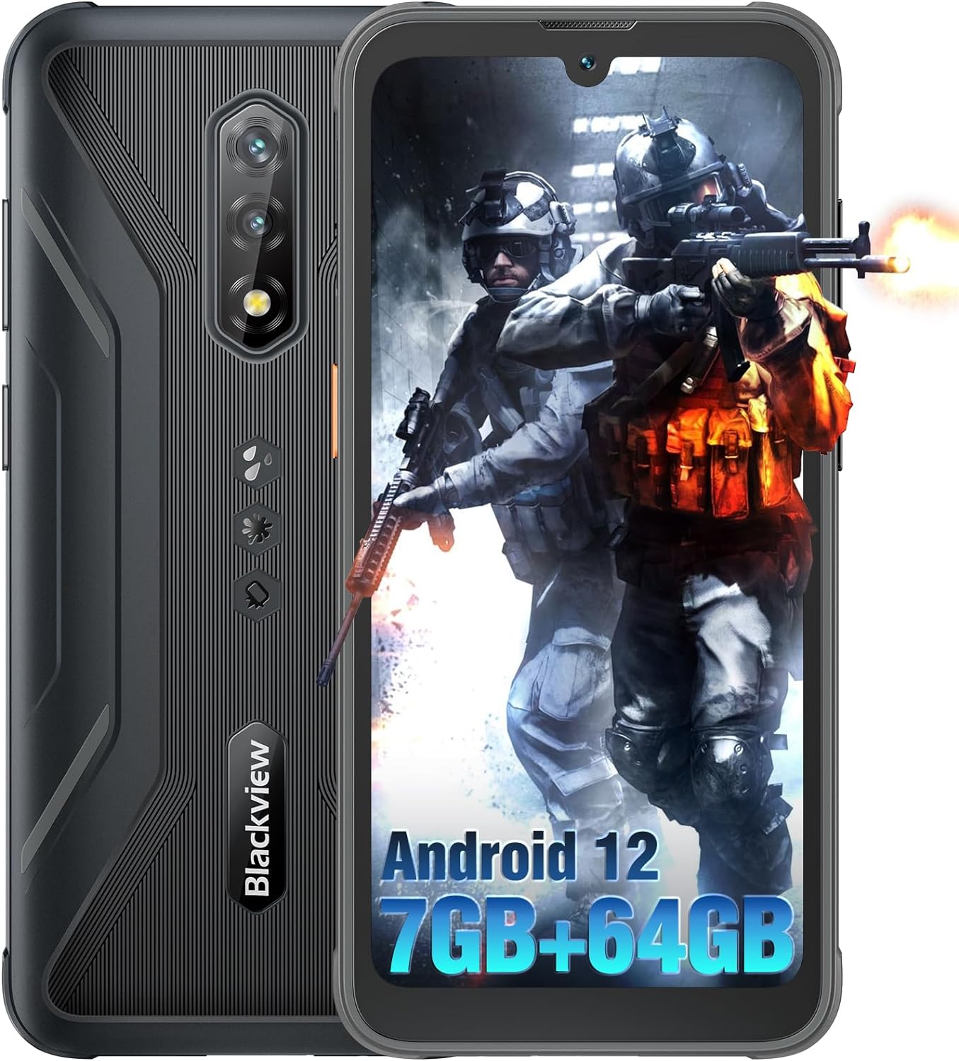 Blackview Rugged Smartphone BV5200 Pro Rugged Cell Phones 7GB+64GB SD 1TB, 6.1 HD+, 4G Dual Sim, 5180mAh, IP69K Waterproof, Face Unlock, GPS, NFC, Glove Mode, Android 12 Unlocked Phone|Black