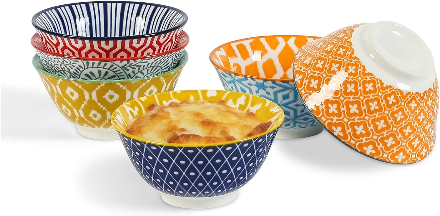 Selamica Ceramic Mini Bowls Set, 4 oz Cute Small Bowls Dipping Bowls for Ice Cream Snack Side Dishes Condiment, Microwave Oven Dishwasher Safe, Set of 6, Assorted Colors