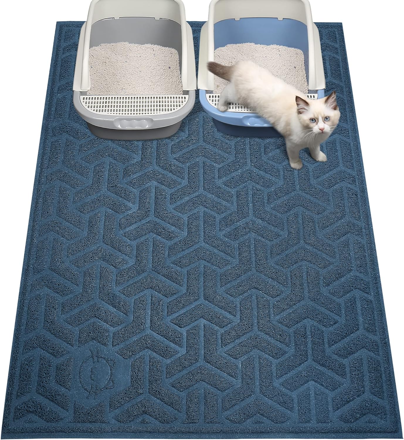 UPSKY Cat Litter Mat, Litter Trapping Mat Soft on Kitty Paws, Large Litter Box Mat 46 x 35 Inches Scatter Control for Cat Litter, Waterproof and Anti-Slip Cat Mat (Blue)