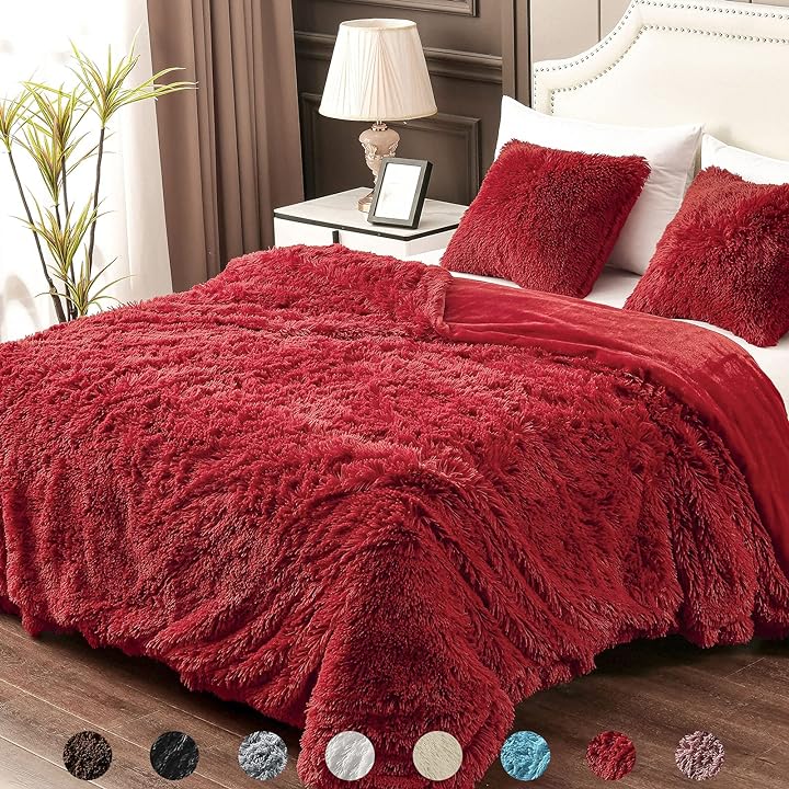 YUSOKI Twin Size Faux Fur Throw Winter Blanket,2 Layers,(Red,60 x 80),Whithout Pillows,Plush Fuzzy Soft Cozy Comfy Bed Blanket for Women Kids Girls Couch Sofa