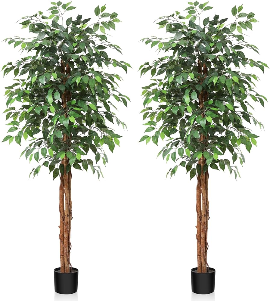 OAKRED' artificial trees faux plants indoor are always green and full, with leaves never falling, maintenance free, no watering, no sunlight, will not fade or die. Faux trees save you a lot of trouble.