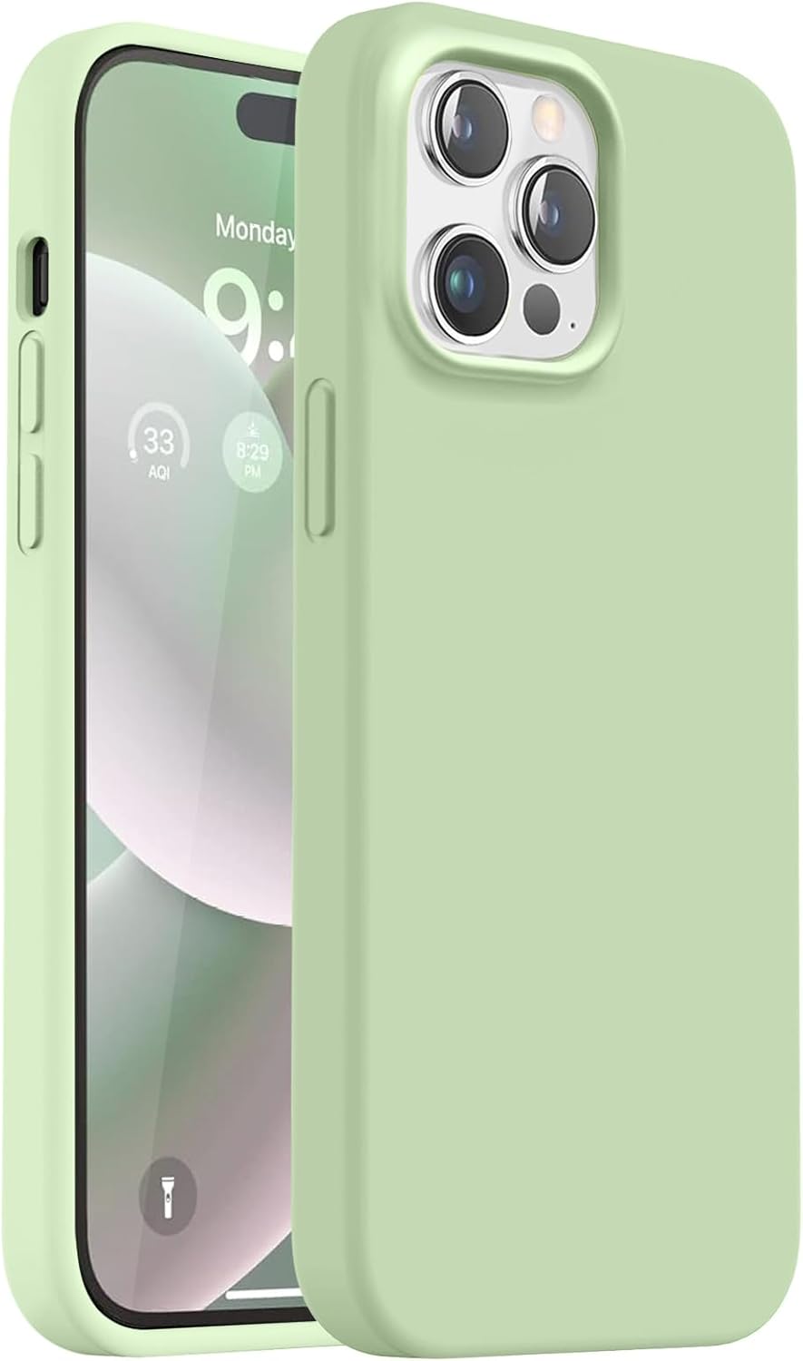 Vooii Compatible with iPhone 14 Pro Case, [Upgraded Thickened Liquid Silicone] [Soft Anti-Scratch Microfiber Lining] Shockproof Full Body Protective Case for iPhone 14 Pro 6.1 inch - Matcha