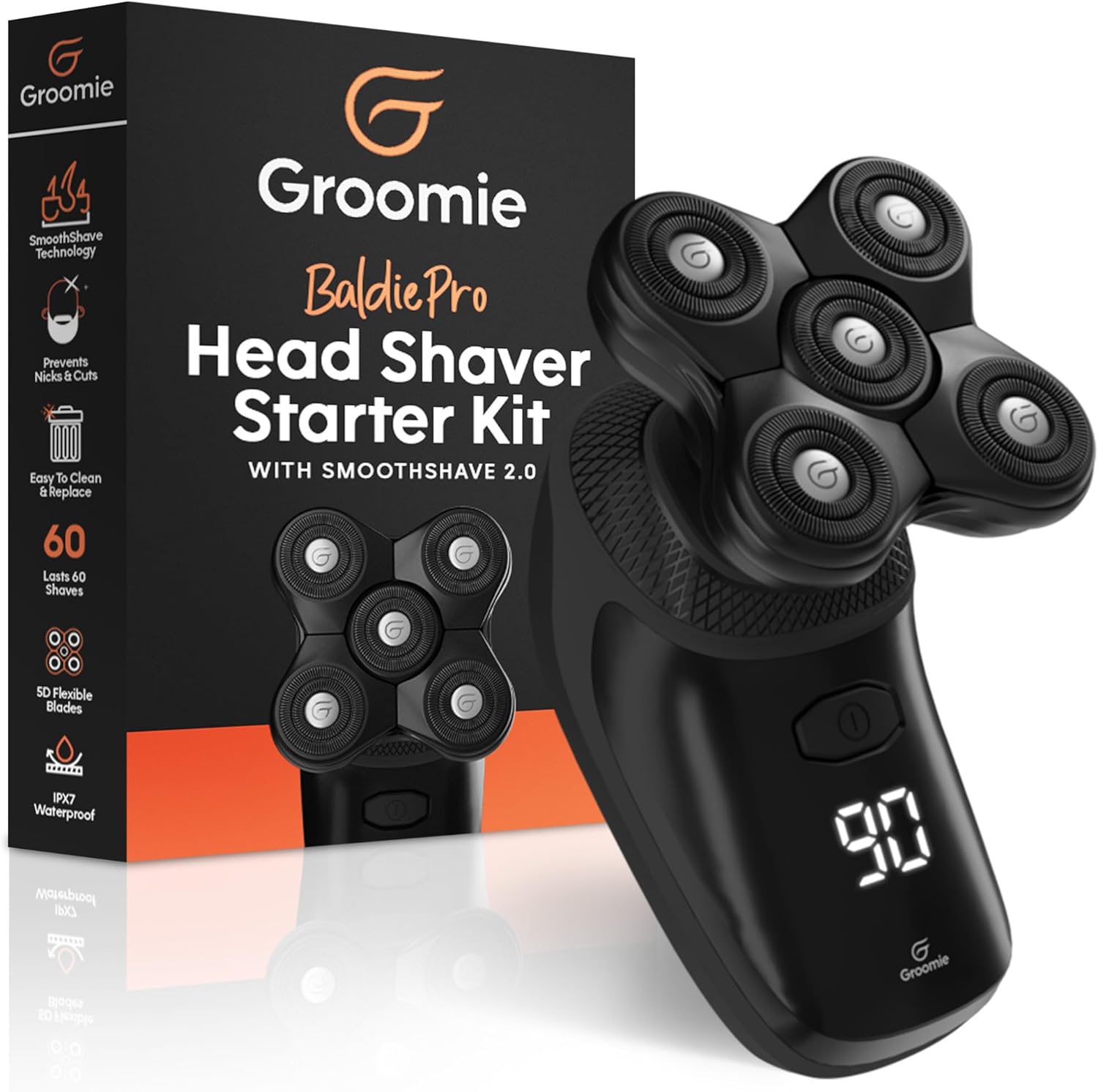 GROOMIE BaldiePro Head Shaver Starter Kit - Bald Head Care - Cordless Head Shavers - Achieve a Smooth, Comfortable Shave with Ease - Ergonomic Design for Effortless Use - Perfect for Balding Men