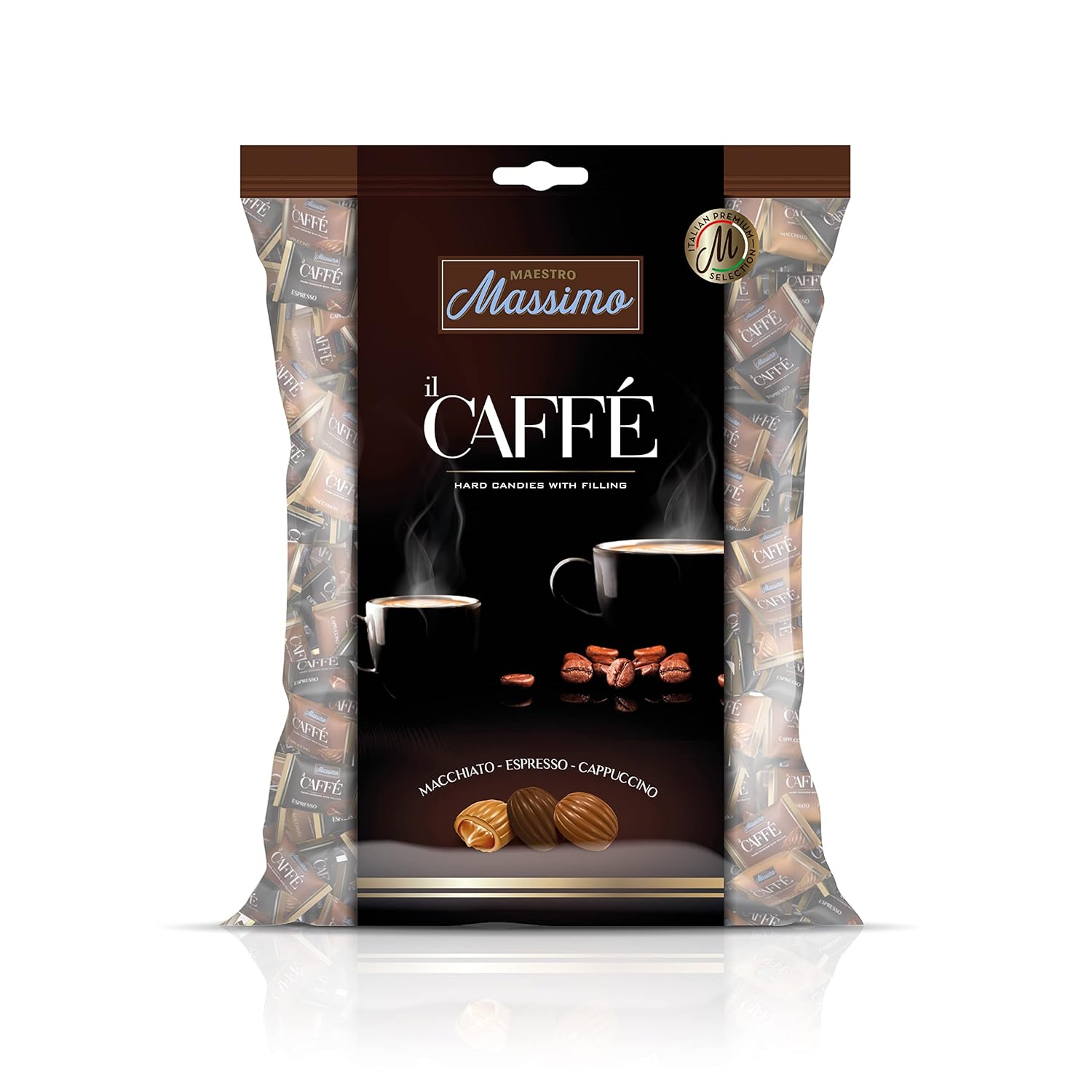 Maestro Massimo Hard Coffee Candy with Filling (Pack of 1) - Macchiato, Espresso, Cappuccino Flavored - Individually Wrapped Assortment with Filling - A Delightful Gift for Coffee Lovers