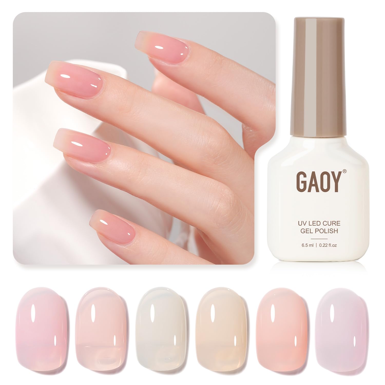 GAOY Jelly Gel Nail Polish Set of 6 Colors Pink White Nude Sheer Gel Polish Kit for Salon Gel Manicure and Nail Art DIY at Home