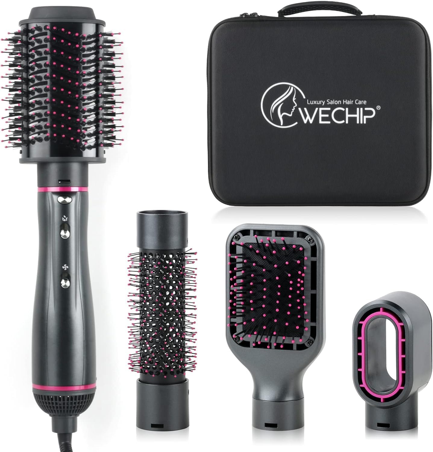 Hair Dryer Brush & Volumizing Styling, WeChip 4 in 1 Detachable Negative Ion Hair Dryer, Blow Dryer Brush for Straightening/Drying/Curling, with Carrying Case