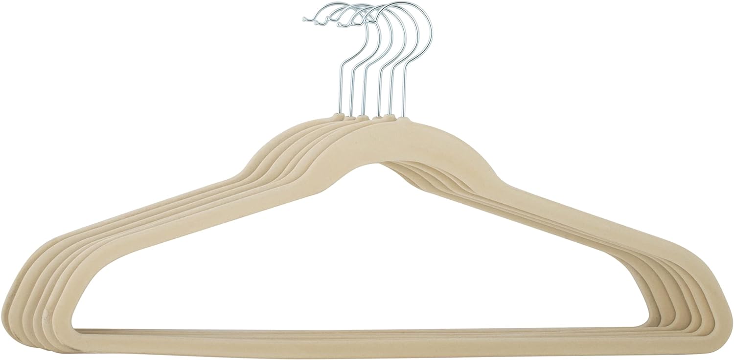 Simplify Extra Wide 21 Velvet Coat Hangers | 6 Pack | Slim Design | Heavy Duty | Holds 10 Pounds | Closet Organization | Shirt & Clothes | Ivory