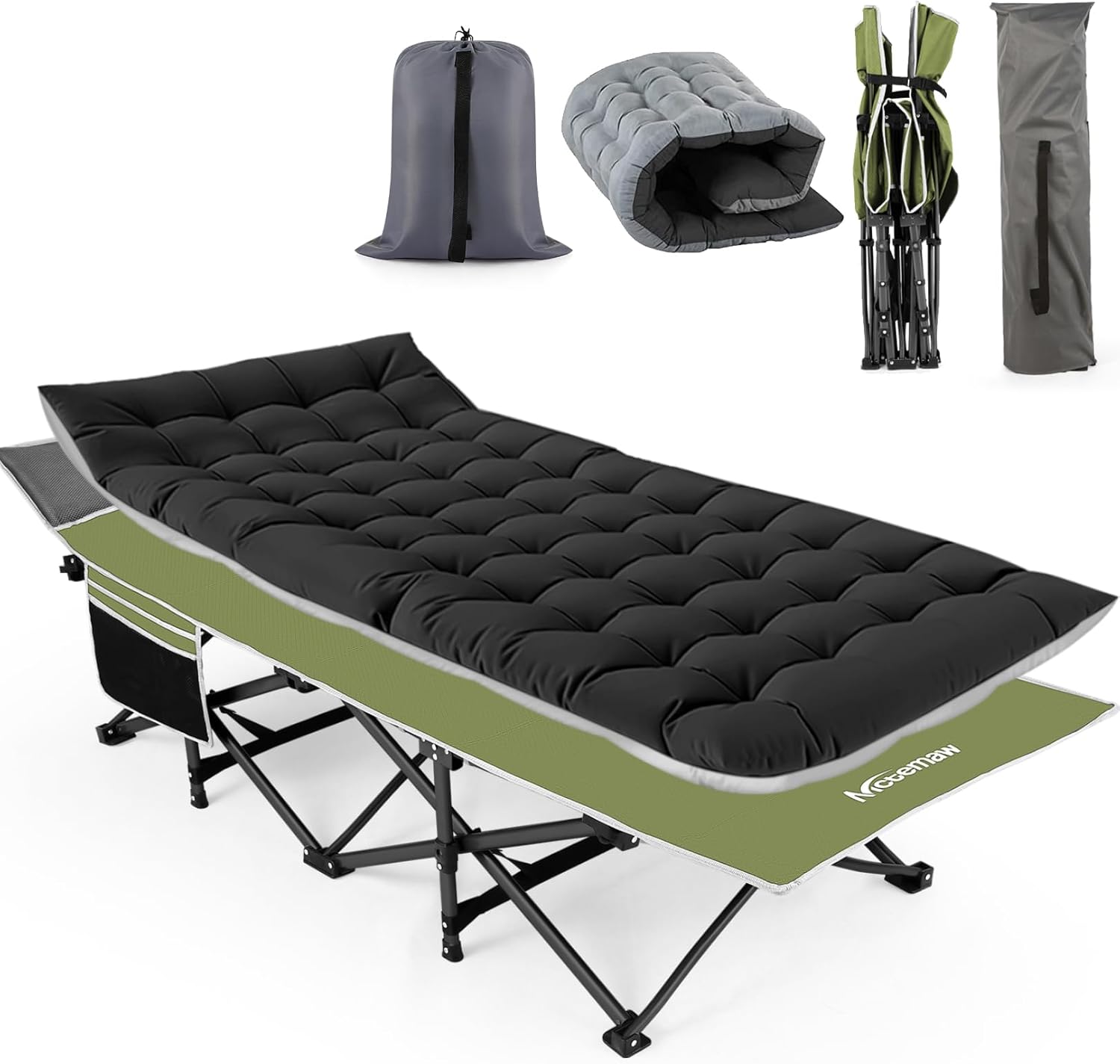 Nictemaw Folding Camping Cot, Portable Camping Cot for Adults, 900LBS Heavy Duty Sleeping Cots with Carry Bag, Double Layer Oxford Portable Travel Camp Cots for Outdoor Beach Home Office-Green