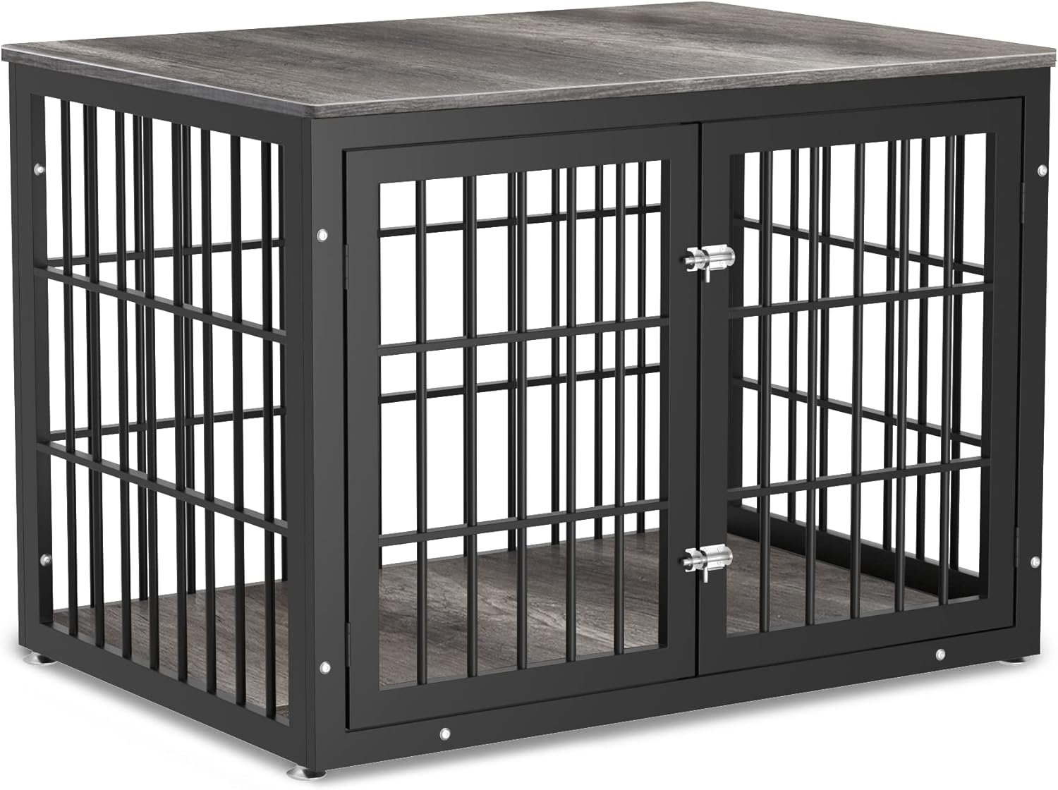 rehomerance Heavy Duty Dog Crate Furniture for Large and Medium Dogs, Decorative Pet House End Table, Wooden Cage Kennel Furniture Indoor, Gray