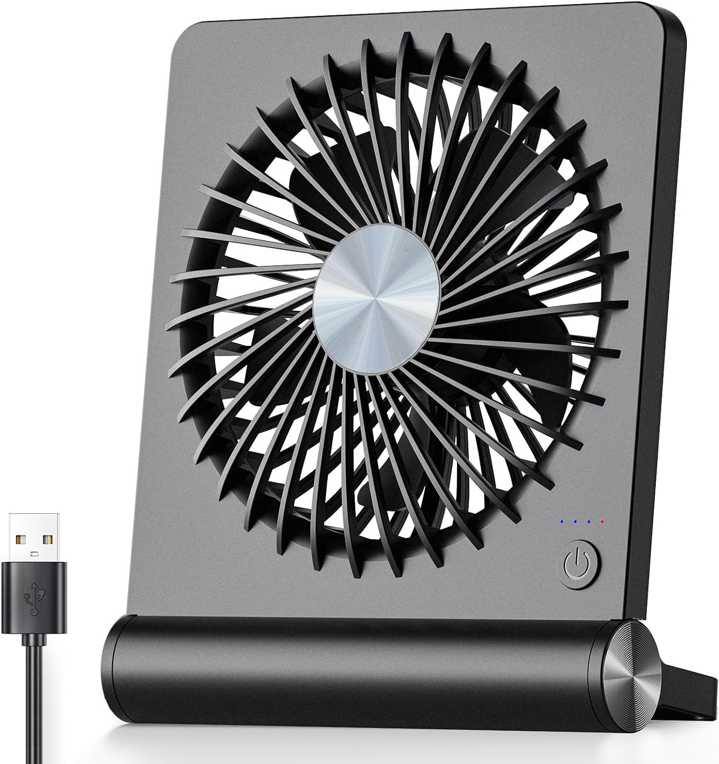 Koonie USB Fan, Strong Wind Ultra Quiet Small Desk Fan 220 Tilt Folding 3 Speeds Adjustable USB-C Corded Powered Personal Fan for Home Office Desktop Black