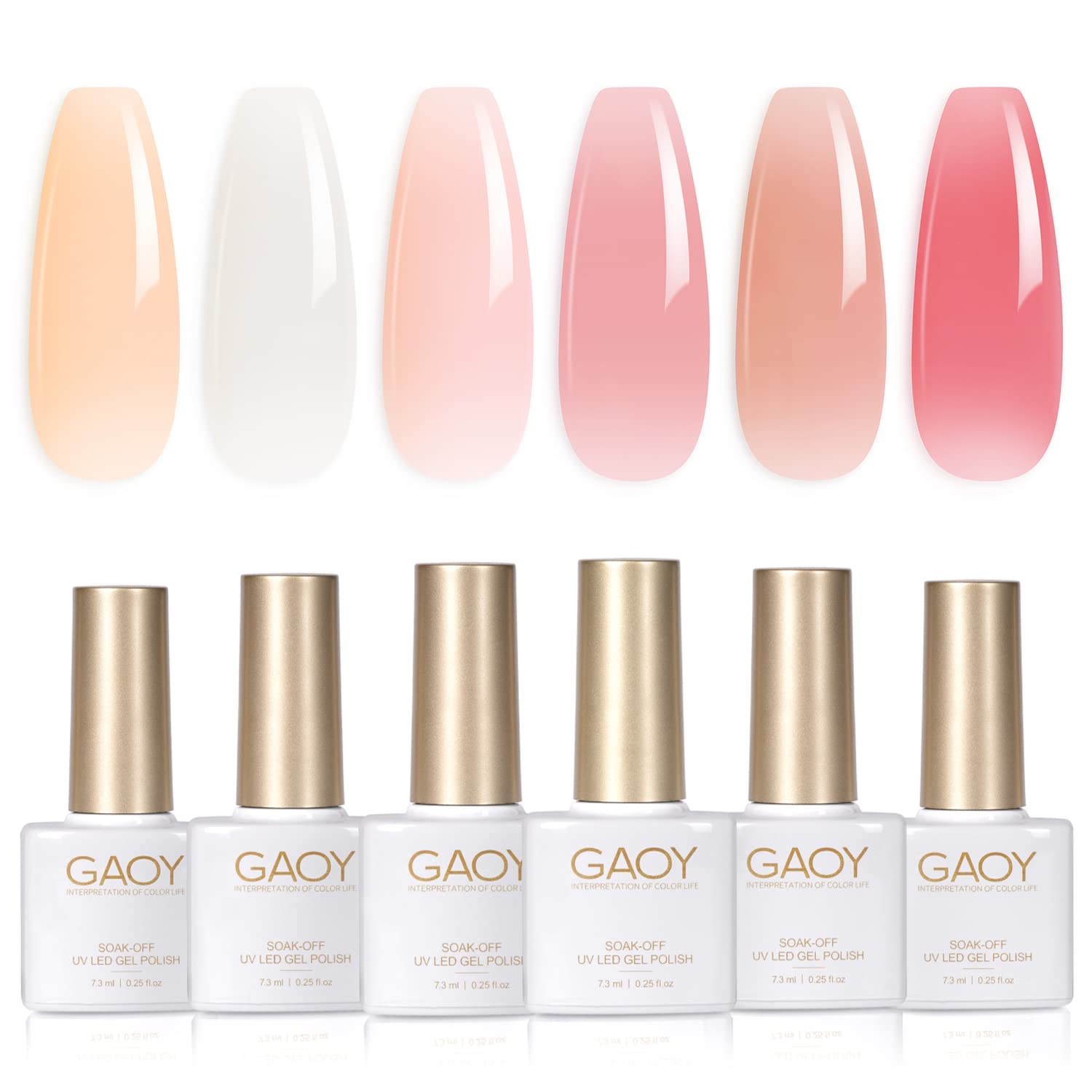 GAOY Milky White x Jelly Nude Gel Nail Polish Set, 6 Transparent Colors Sheer Pink Orange Gel Nail Kit for Salon Gel Manicure and Nail Art DIY at Home