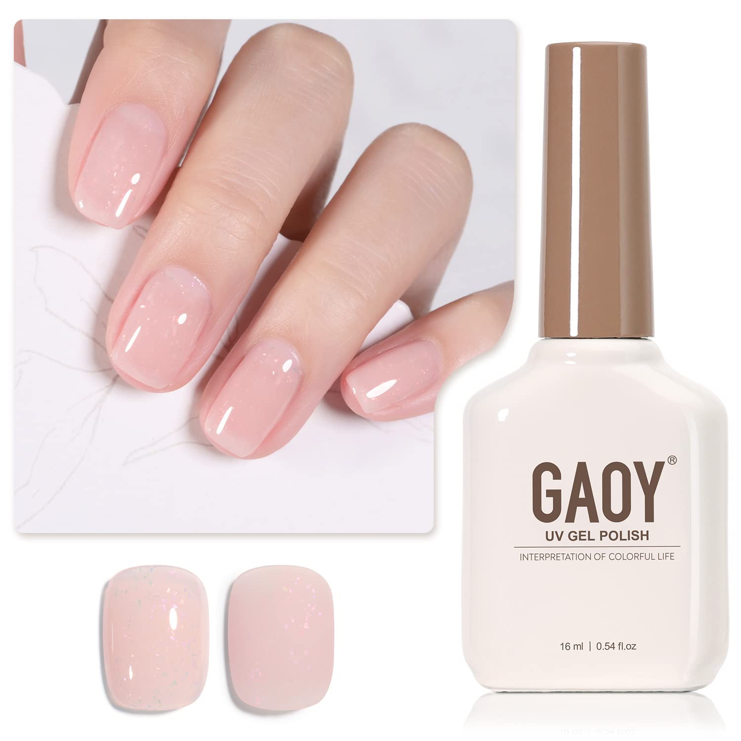 GAOY Jelly Nude Gel Nail Polish, 16ml Sheer Pink Glitter Gel Polish, Shimmering Translucent Color 1616 UV Light Cure for Nail Art DIY