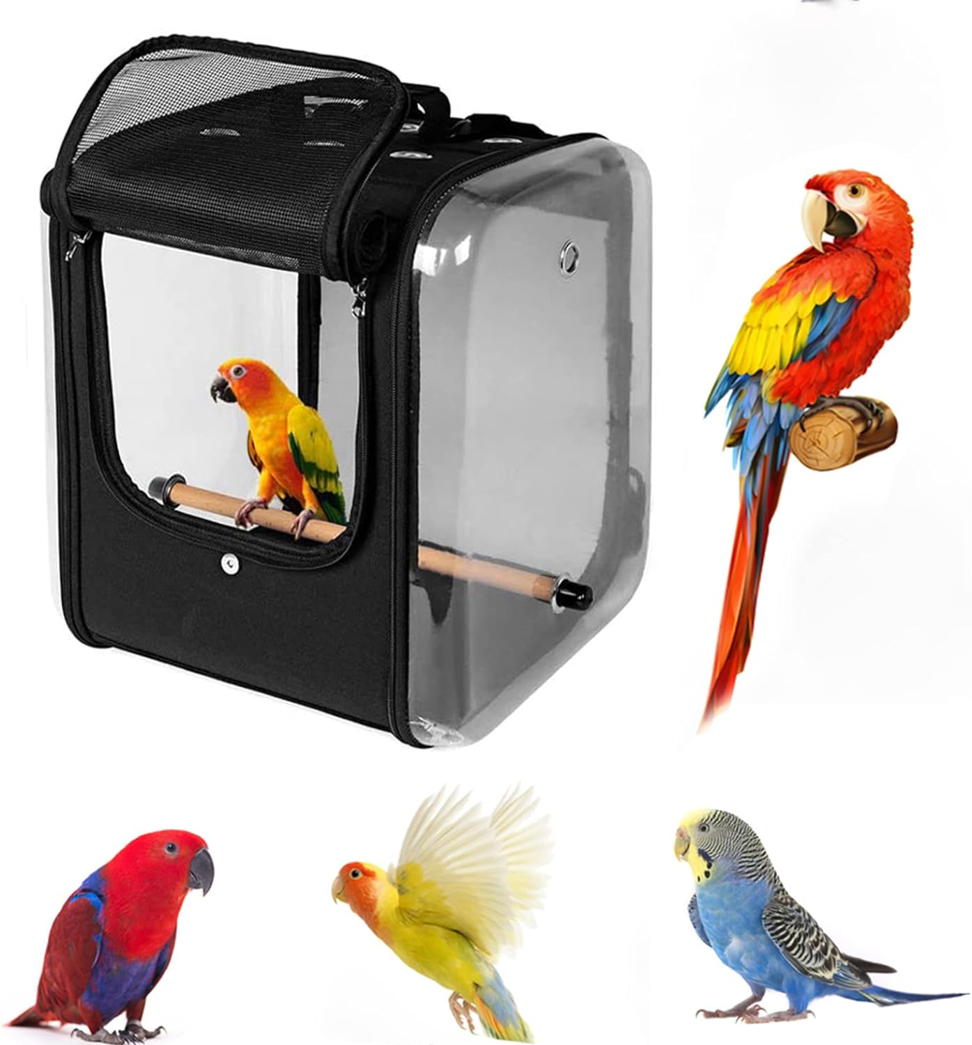 YUDODO Bird Carrier Backpack, Travel Pet Bird Backpack Carrier with Perch, Breathable Bird Cage for Parrots, Lightweight Portable Large Bird Cage for Traveling Foldable and Large Capacity Black