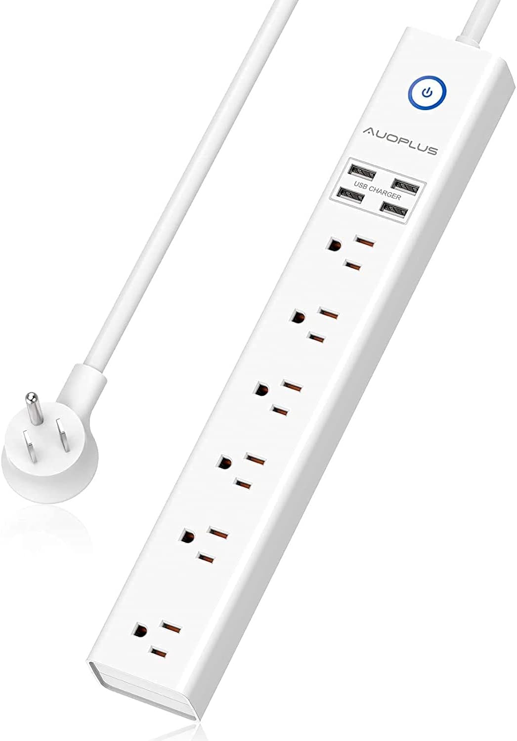 15 Ft Power Strip Surge Protector, 6 Outlets and 4 USB Ports, Flat Plug Power Strips Long Extension Cord with Overload Protection, Wall Mount for Home, Office, Dorm, ETL Listed White