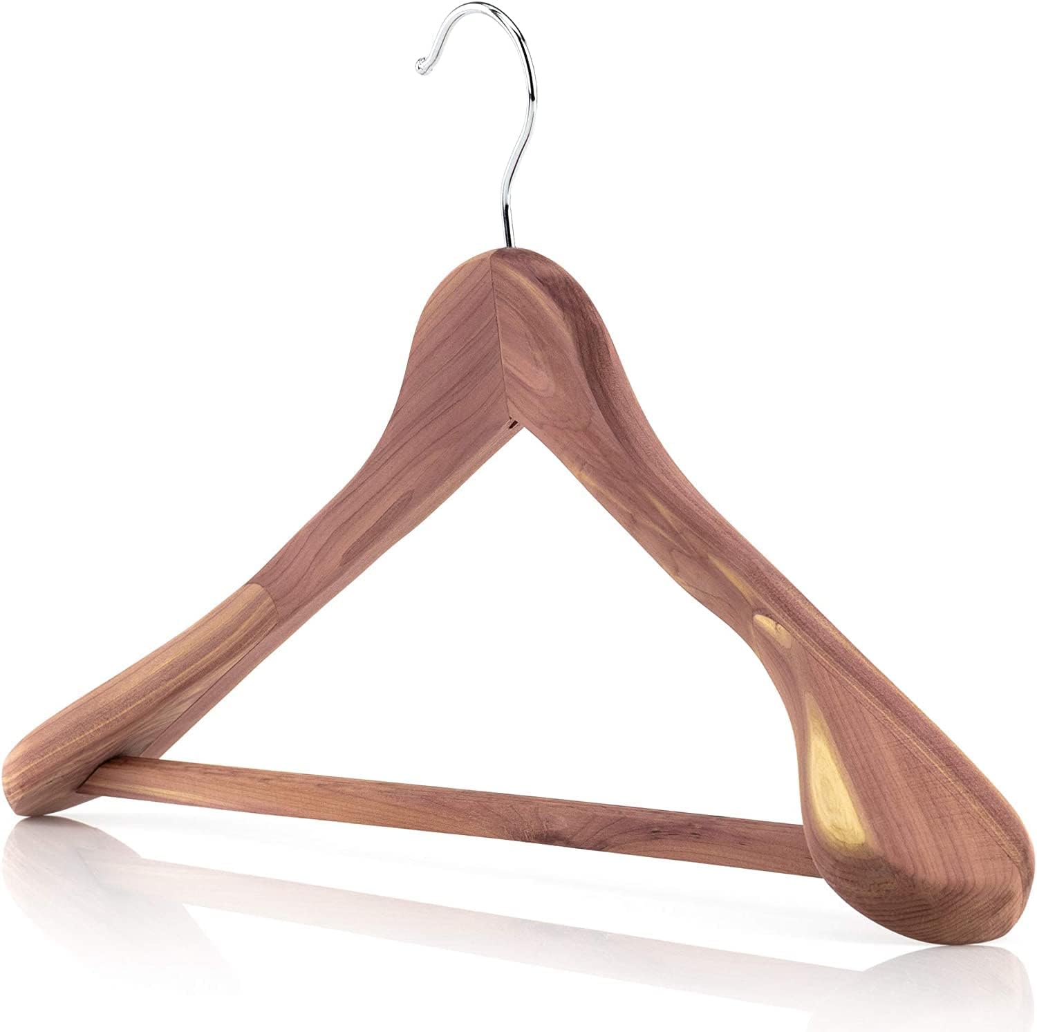 HANGERWORLD 5 Cedar Wood 17.7inch Suit Hangers with Broad Shoulders and Non-Slip Ridged Trouser Bar